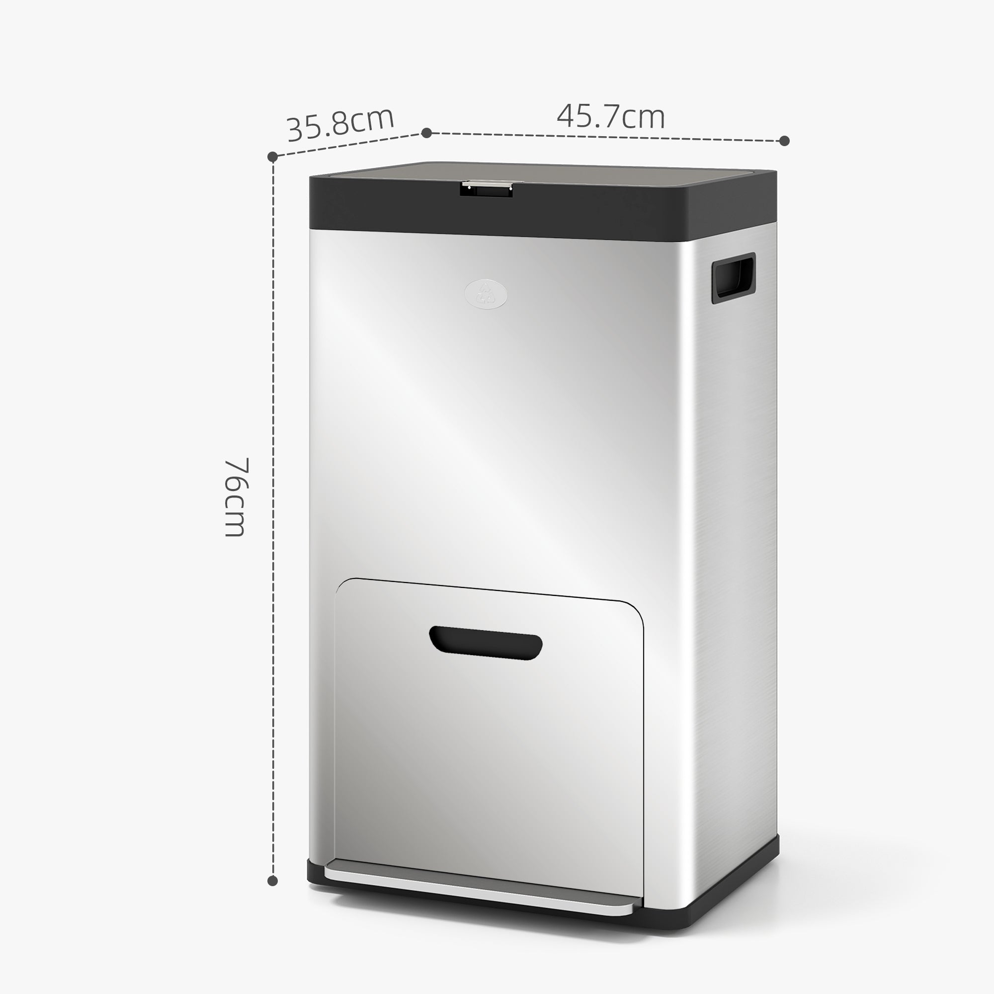 HOMCOM 56L Triple Compartment Stainless Steel Kitchen Bin, with Deodoriser Holders and Wheels - Silver Tone - North Peak Garden Furniture