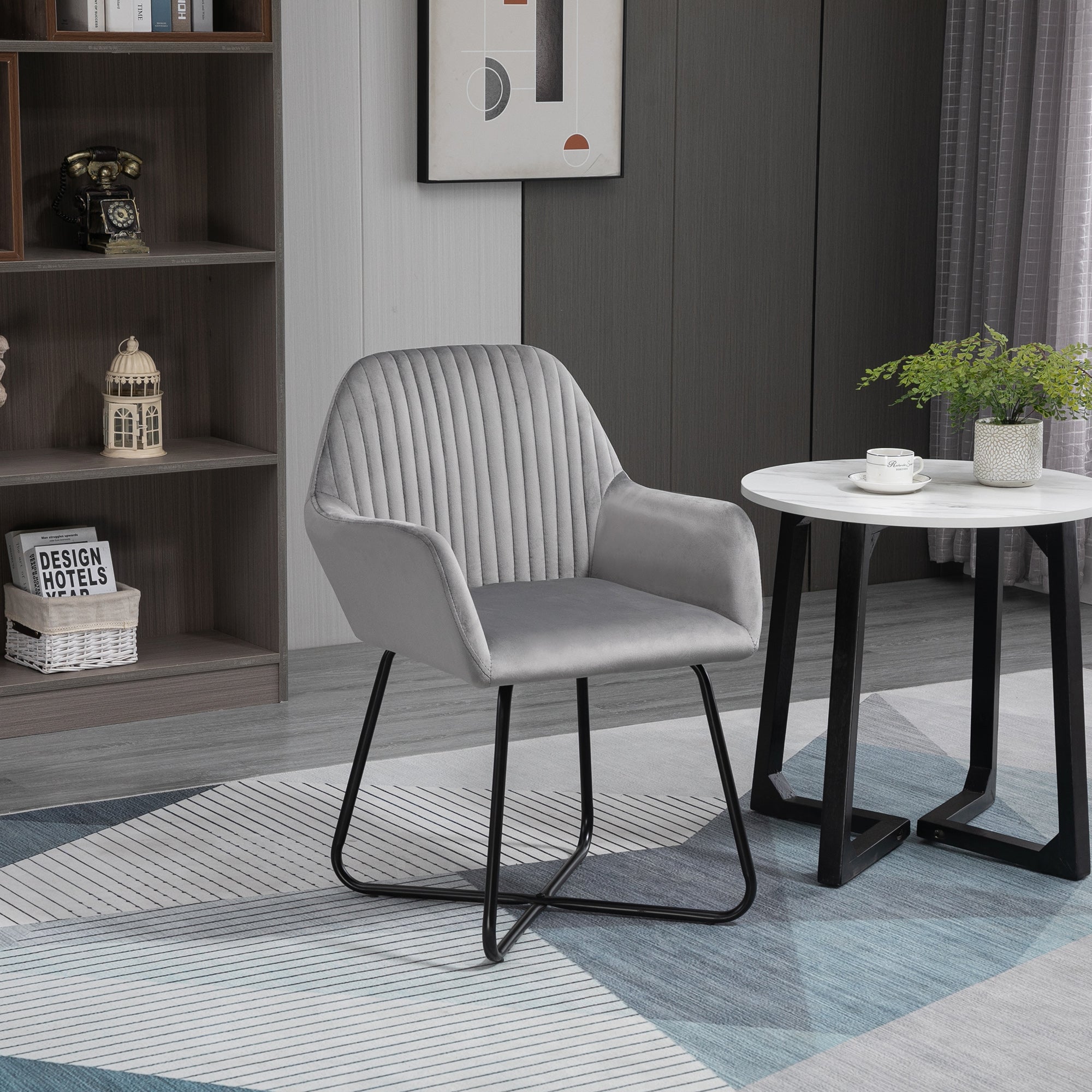 HOMCOM Modern Arm Chair Upholstered Accent Chair with Metal Base for Living Room Grey - North Peak Garden Furniture
