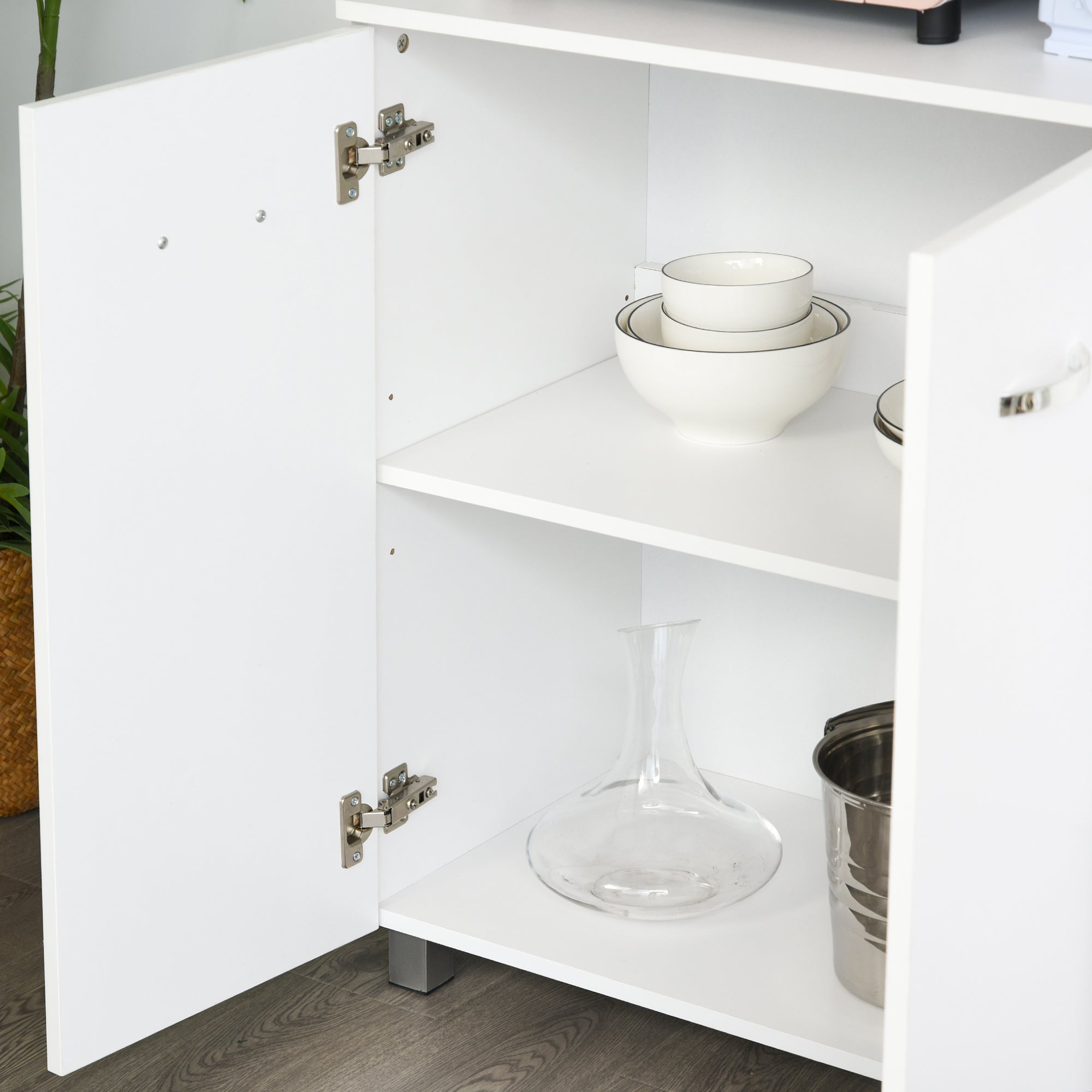 HOMCOM Freestanding Kitchen Cupboard, Storage Cabinet with Doors and Shelves, Drawers, Open Compartments for Microwave,White - North Peak Garden Furniture