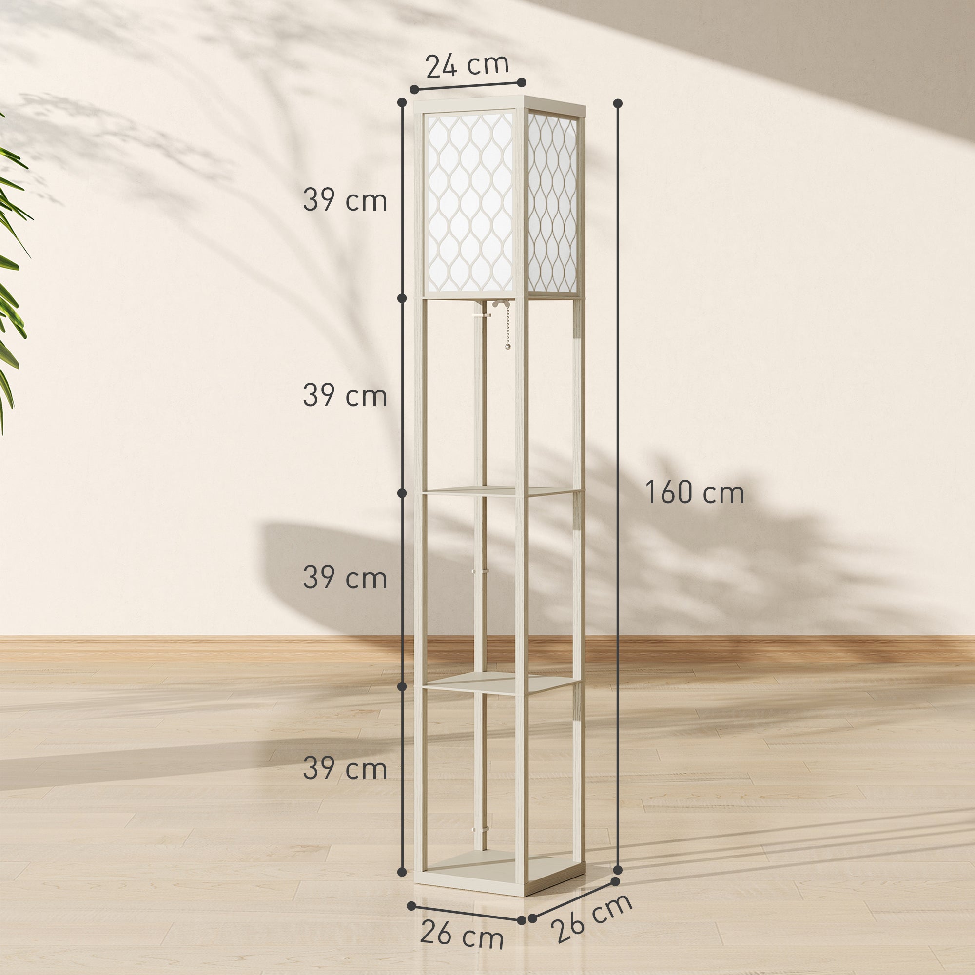 HOMCOM Three-Shelf Standing Lamp - Oak/White - North Peak Garden Furniture