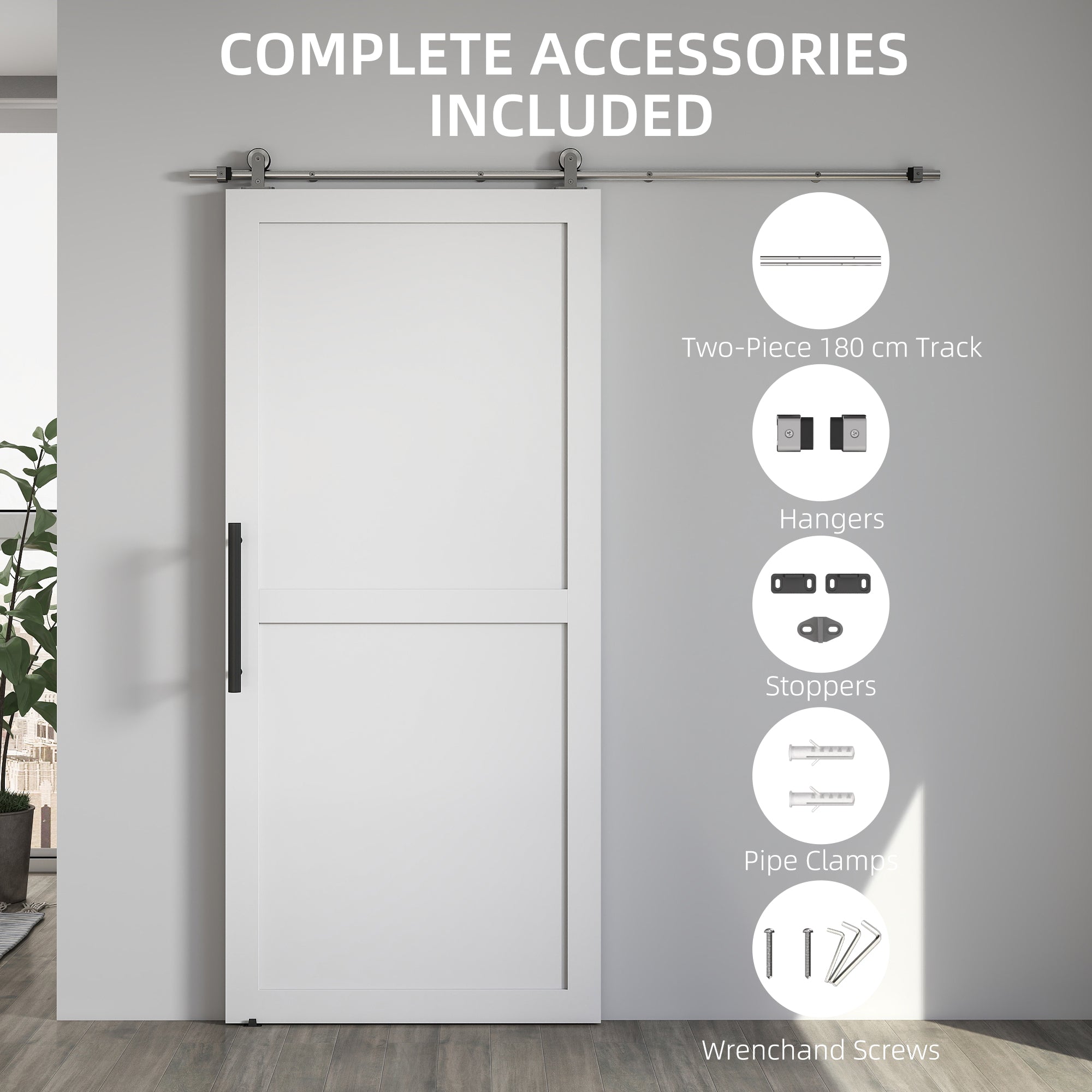 HOMCOM Sliding Door Hardware Kit Smooth Quiet 304 Stainless Steel for 200cm Track Sliver Tone