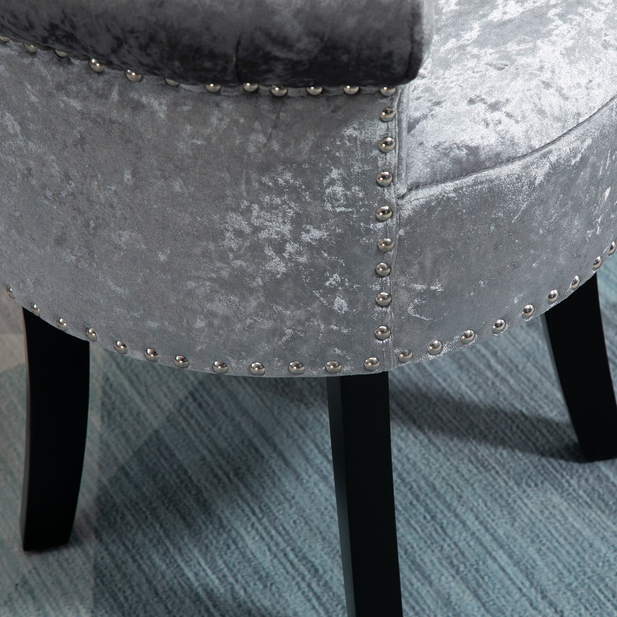 HOMCOM Dressing Table Stool with Rubber Wood Legs, Ice Velvet Vanity Stool for Living Room Bedroom, Grey - North Peak Garden Furniture