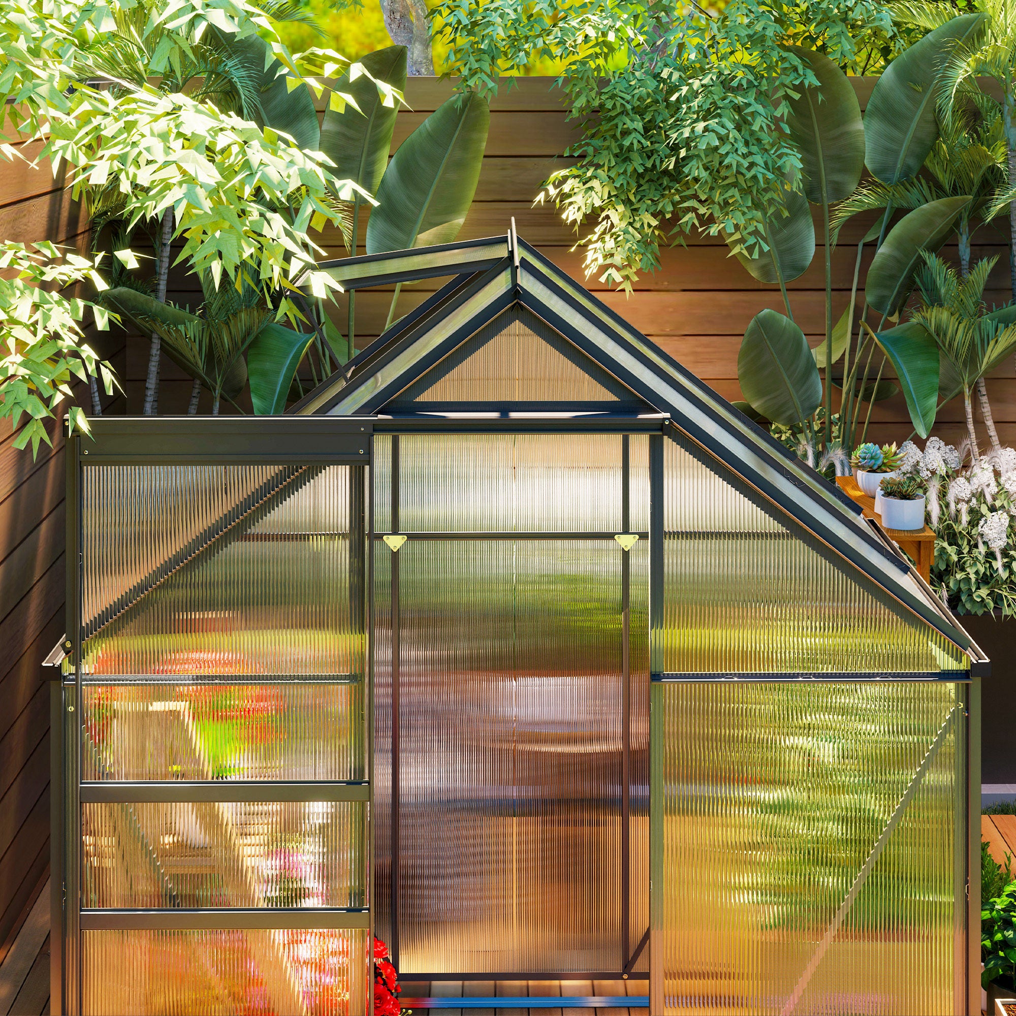 Outsunny 192.5 x 131cm Walk-In Polycarbonate Greenhouse - North Peak Garden Furniture