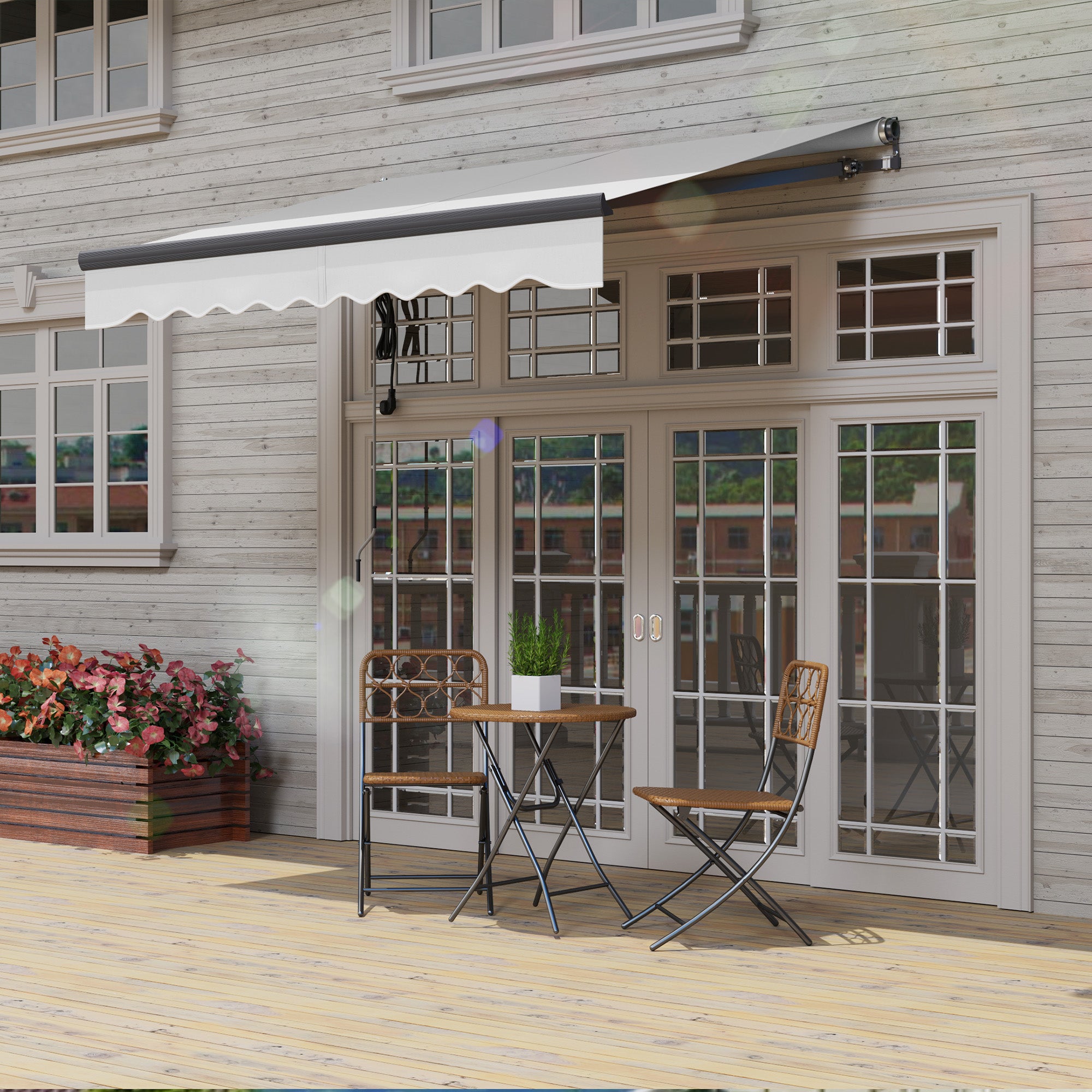 Outsunny 2.5 x 2m Electric Awning with Remote Controller, Aluminium Frame DIY Retractable Awning, UV30+ Sun Shade Canopy for Garden Patio Deck Door Window, Light Grey - North Peak Garden Furniture