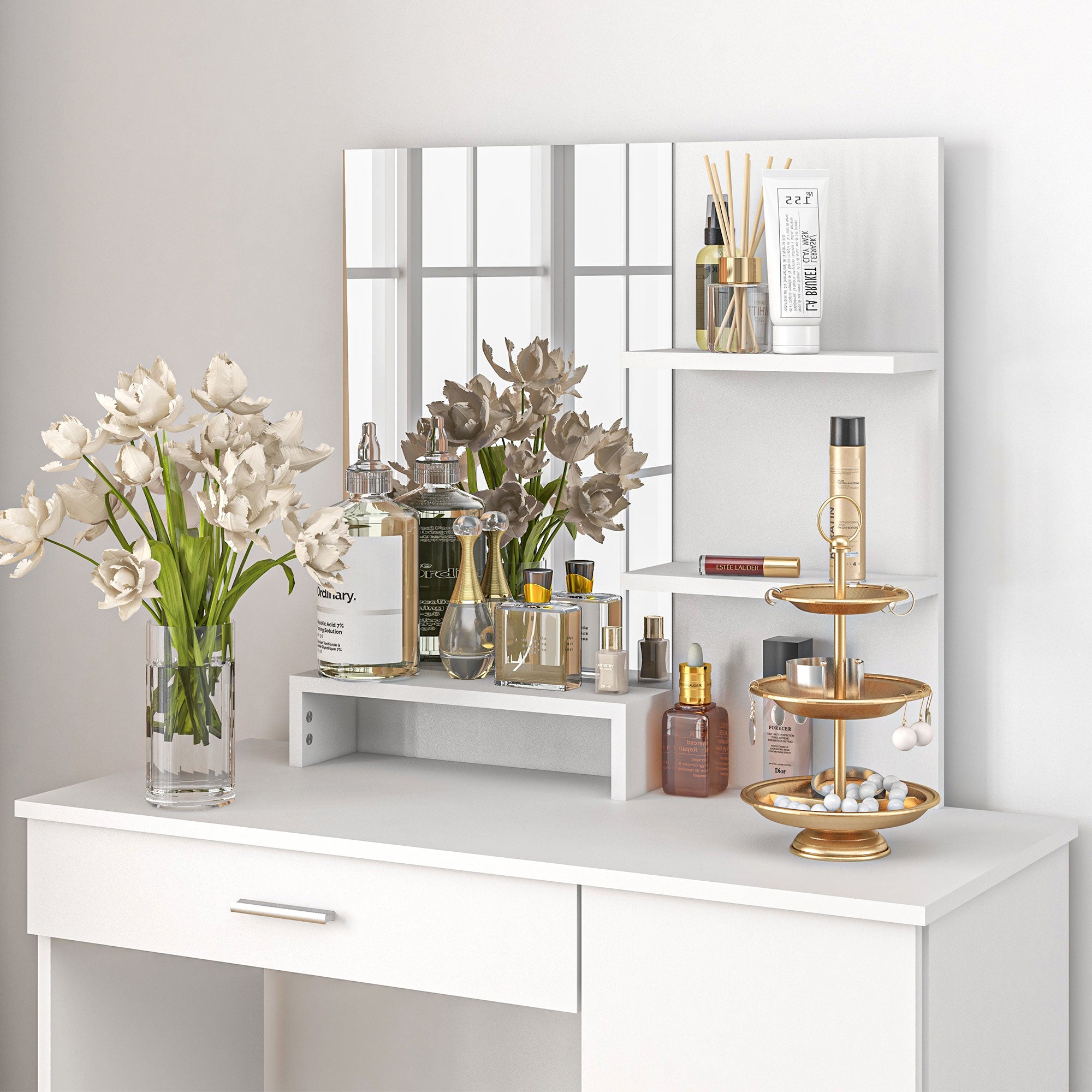 HOMCOM Simple and Modern Dressing Table, with Storage - White