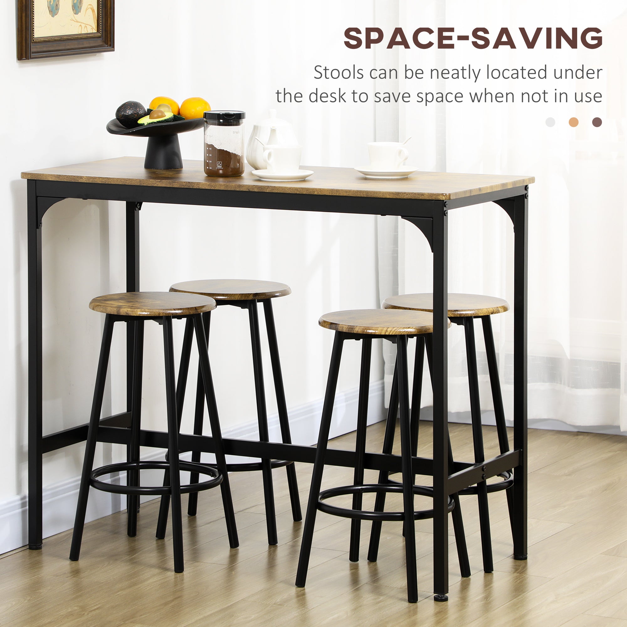 HOMCOM Five-Piece Industrial-Style Bar Table Set - Brown/Black - North Peak Garden Furniture