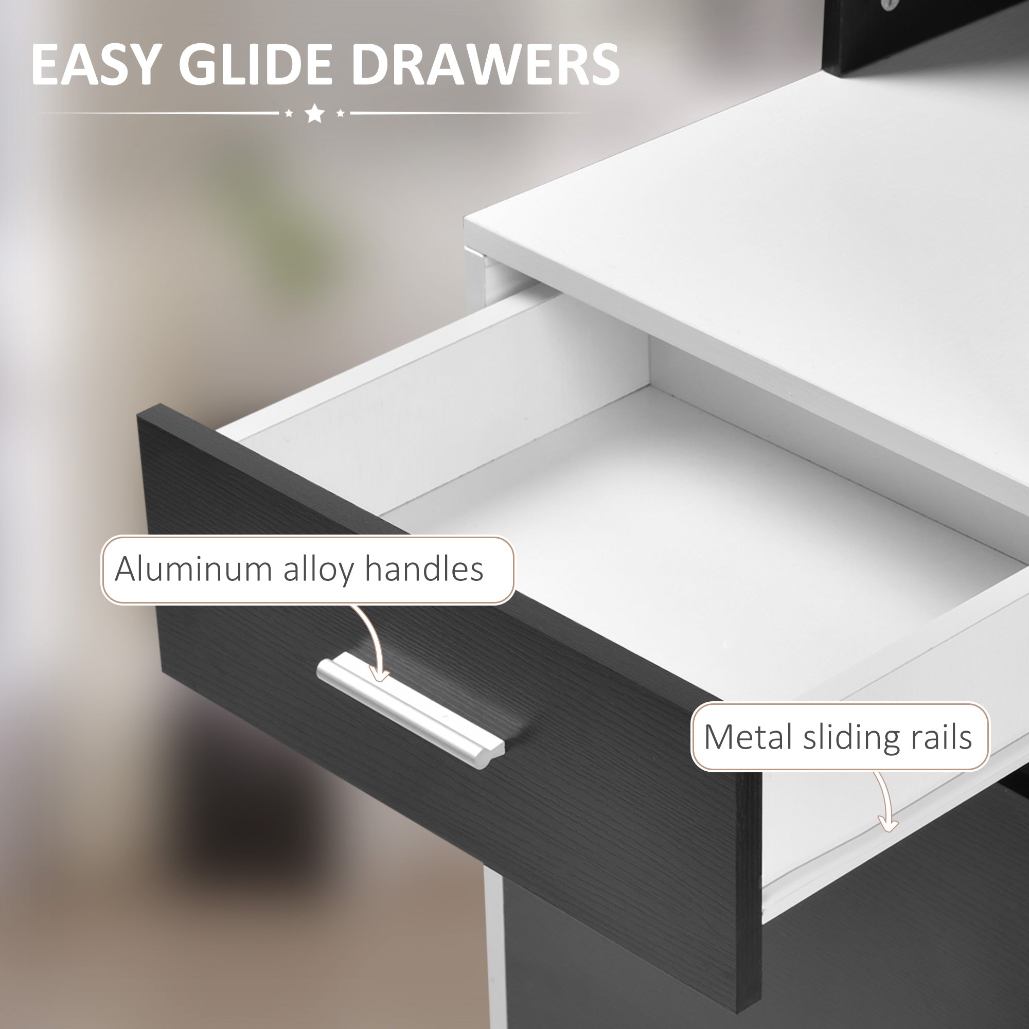 HOMCOM Computer Desk with Drawers and Storage Shelves, Reception Desk, Study Workstation for Home Office, 137 x 55 x 92cm, Black and White - North Peak Garden Furniture