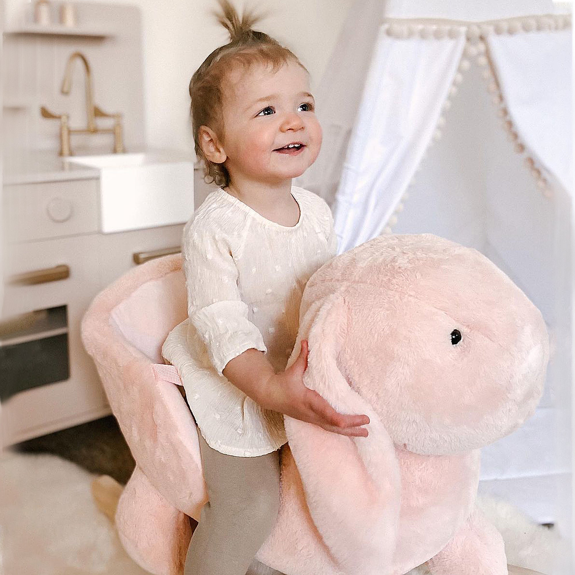 HOMCOM Kids Children Rocking Horse Plush Ride On Rabbit Seat w/ Sound Wood Base Seat Safety Belt Toddler Baby Toy Rocker Pink 18 - 36 Months - North Peak Garden Furniture