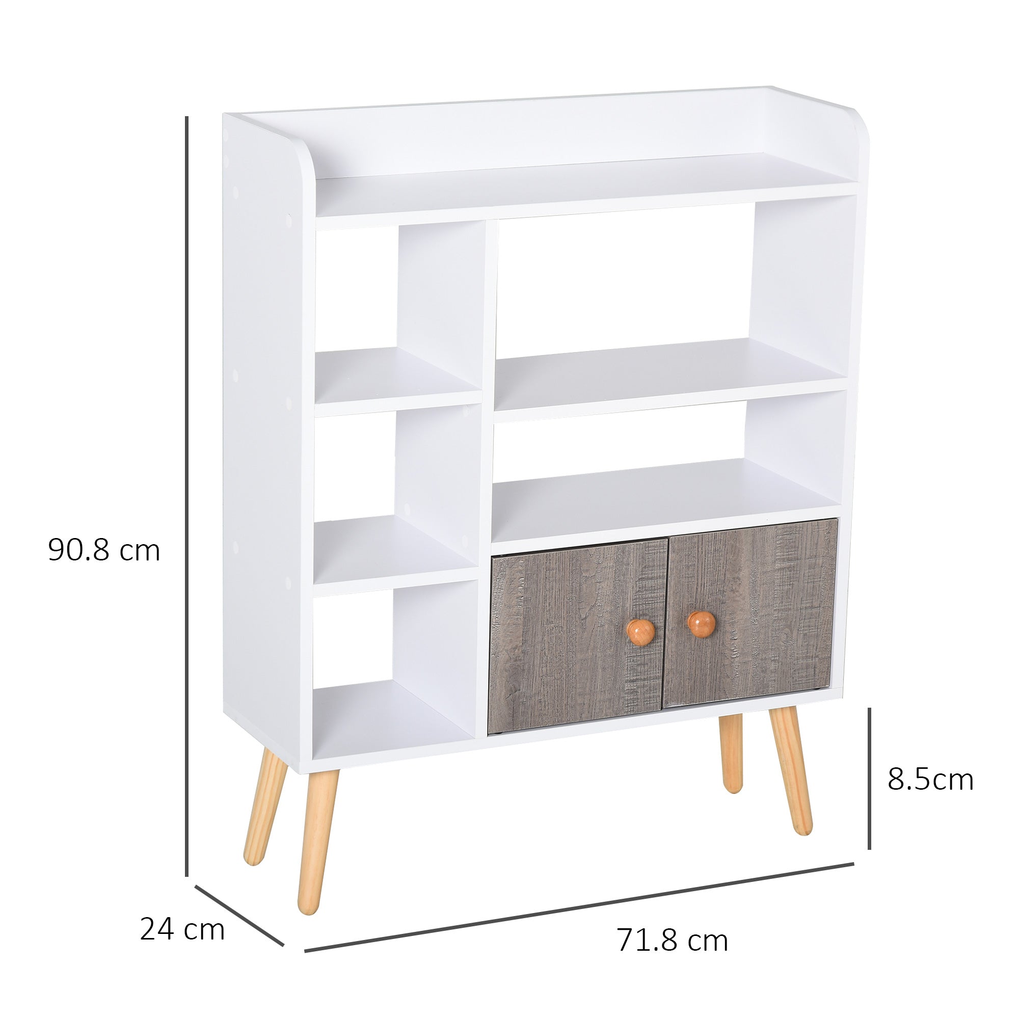 HOMCOM Multi-Shelf Modern Bookcase Freestanding Storage w/ Cabinet 6 Shelves Wood Legs Home Office Display Furniture Stylish White