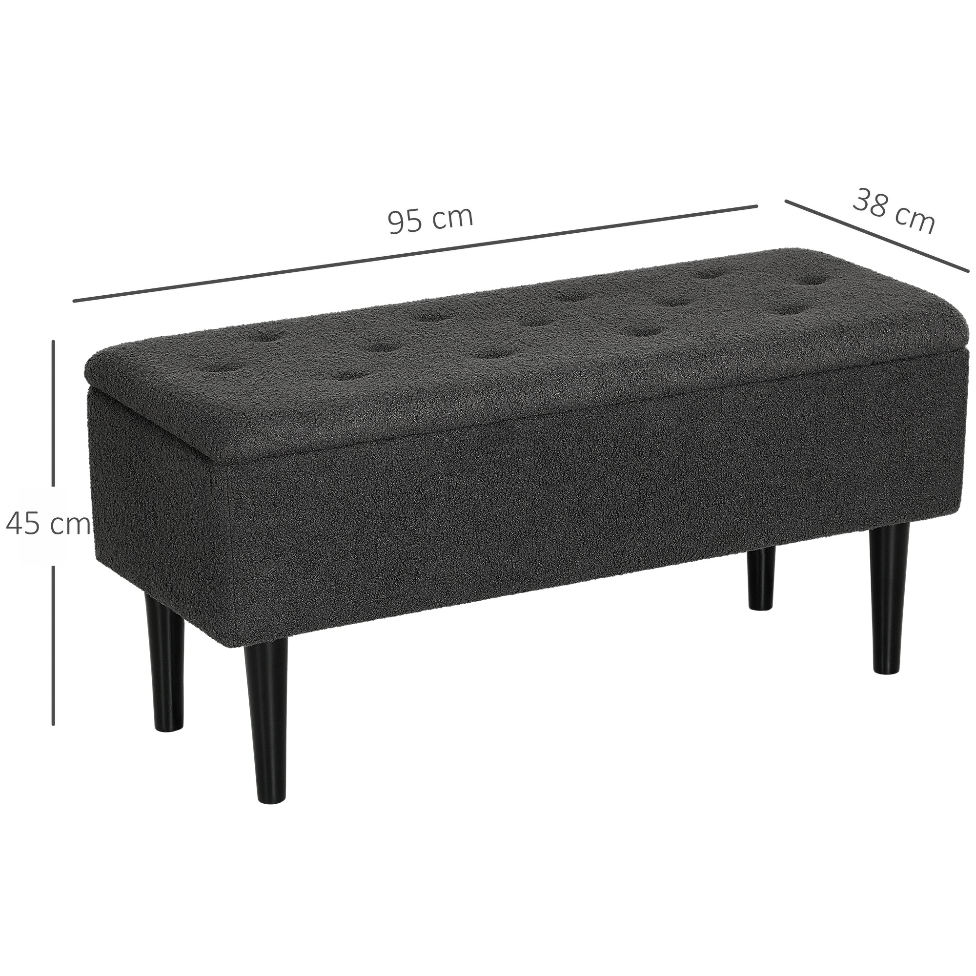 HOMCOM 47L Teddy Fleece Storage Ottoman - Dark Grey - North Peak Garden Furniture