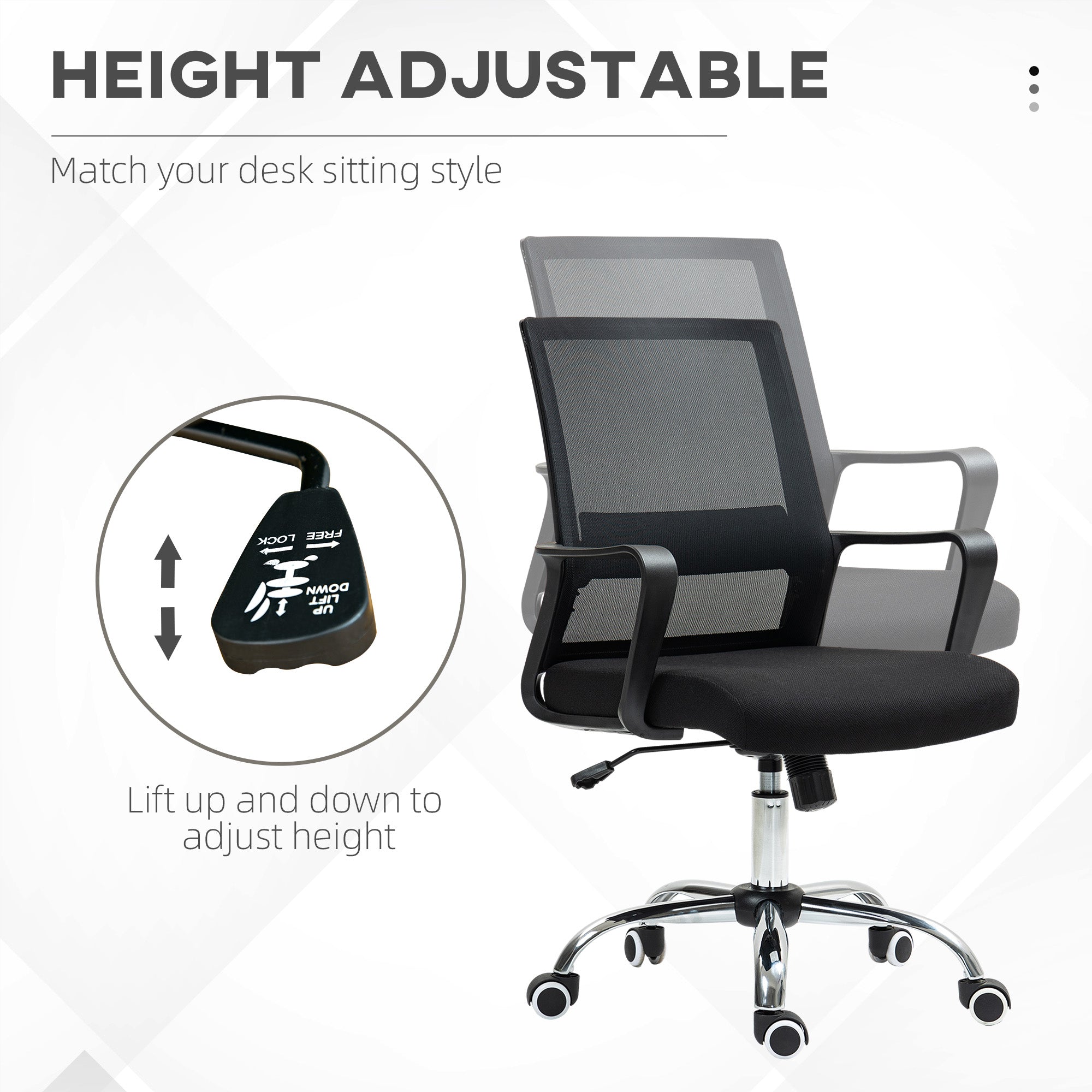 Vinsetto Mesh Back Office Chair, with Wheels - Black - North Peak Garden Furniture