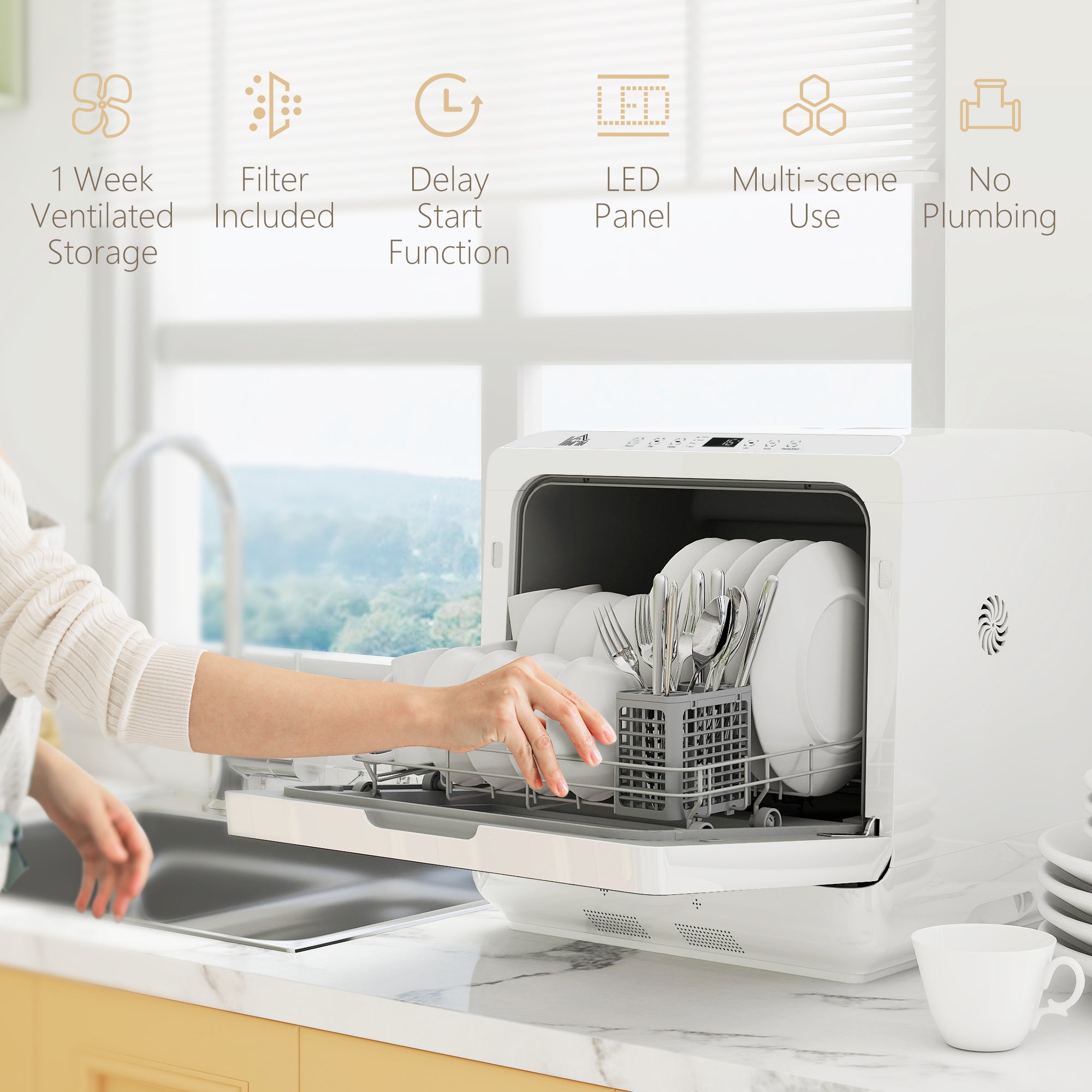 HOMCOM Multi-Program 6L Tabletop Dishwasher