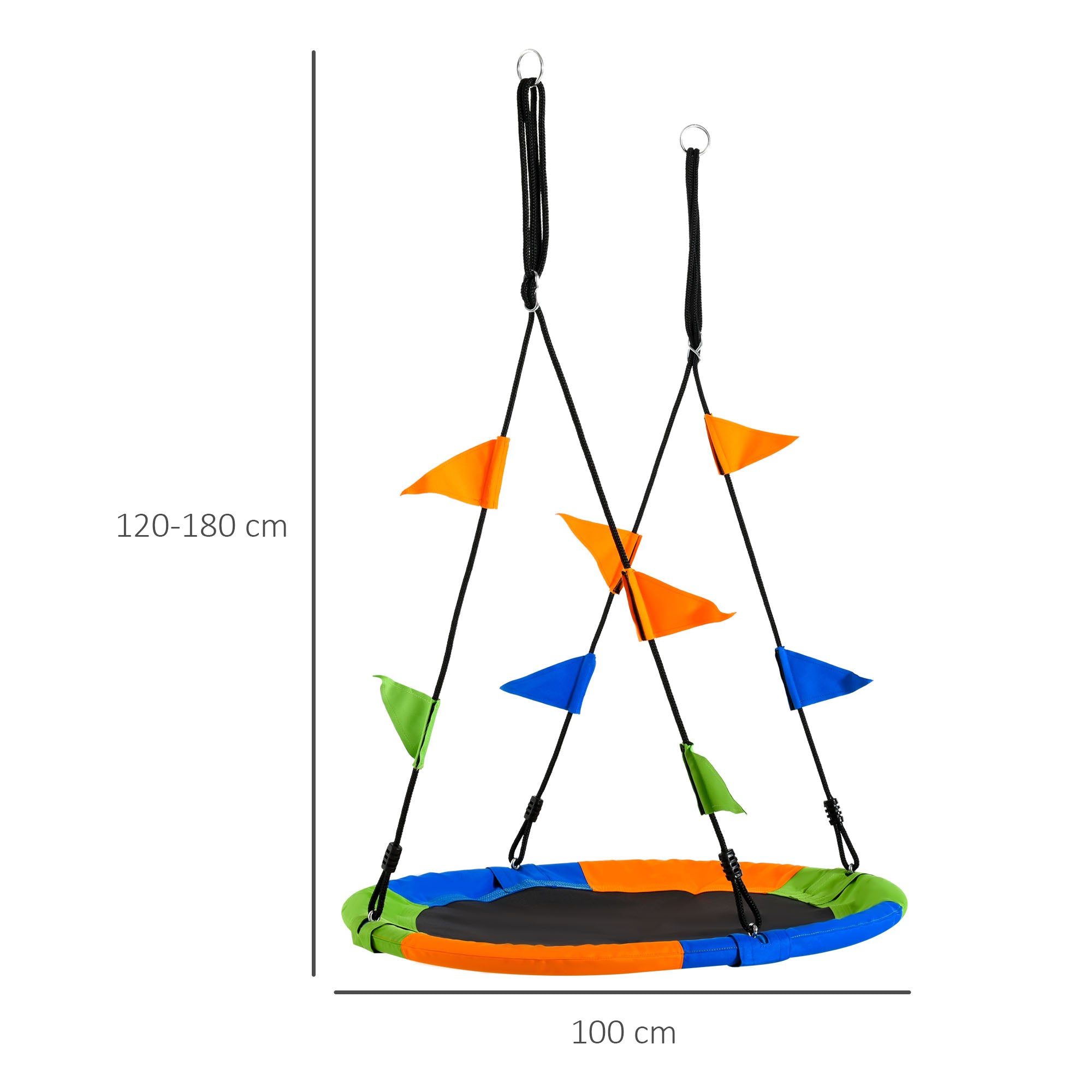 Outsunny Kid Nest Swing Seat Saucer Tree Swing 40 Inch/100cm Adjustable Rope Outdoor Indoor for Kids Over 3 Years Old Multi-Colour