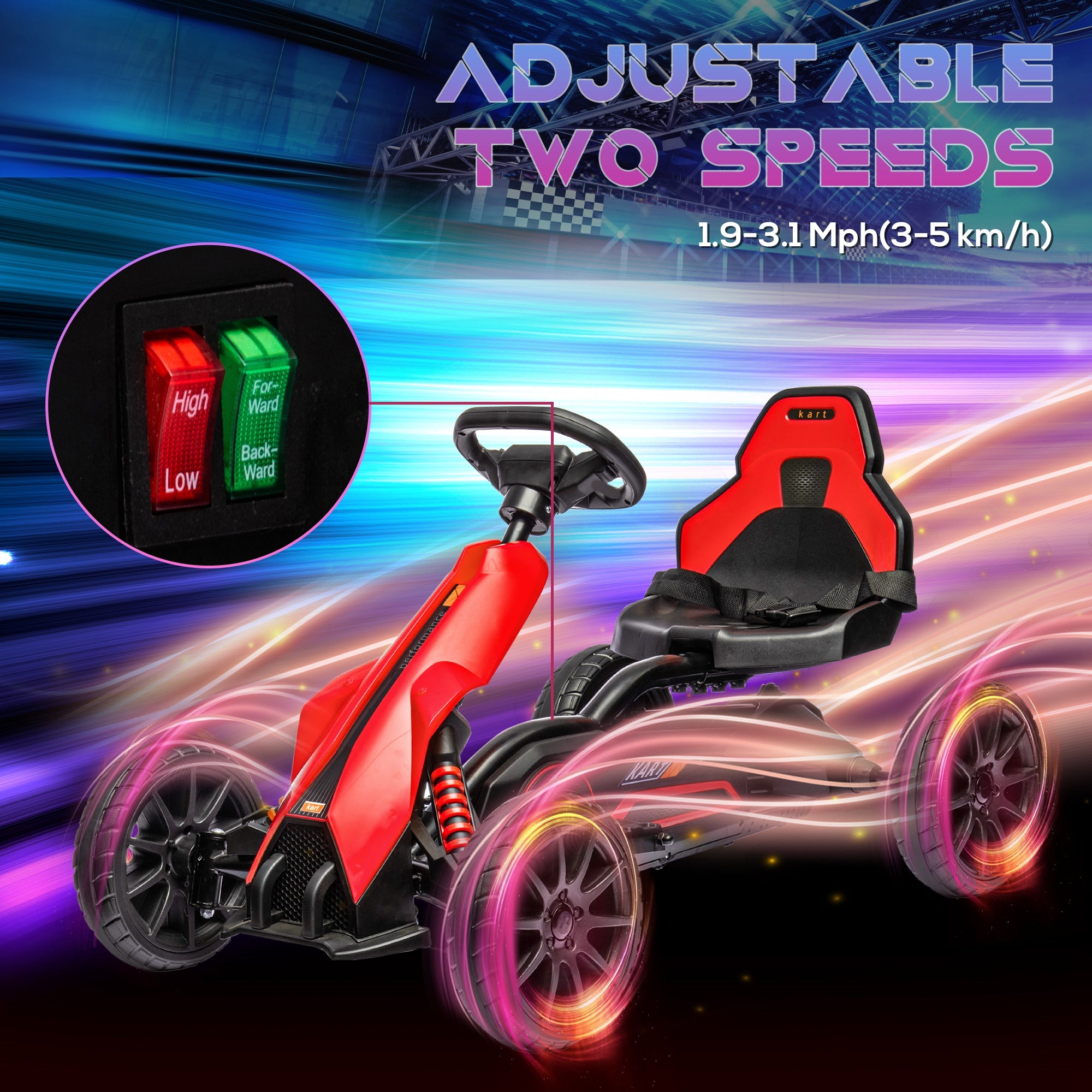HOMCOM 12V Electric Go Kart for Kids, Ride-On Racing Go Kart with Forward Reversing, Rechargeable Battery, 2 Speeds, for Boys Girls Aged 3-8 Years Old - Red - North Peak Garden Furniture