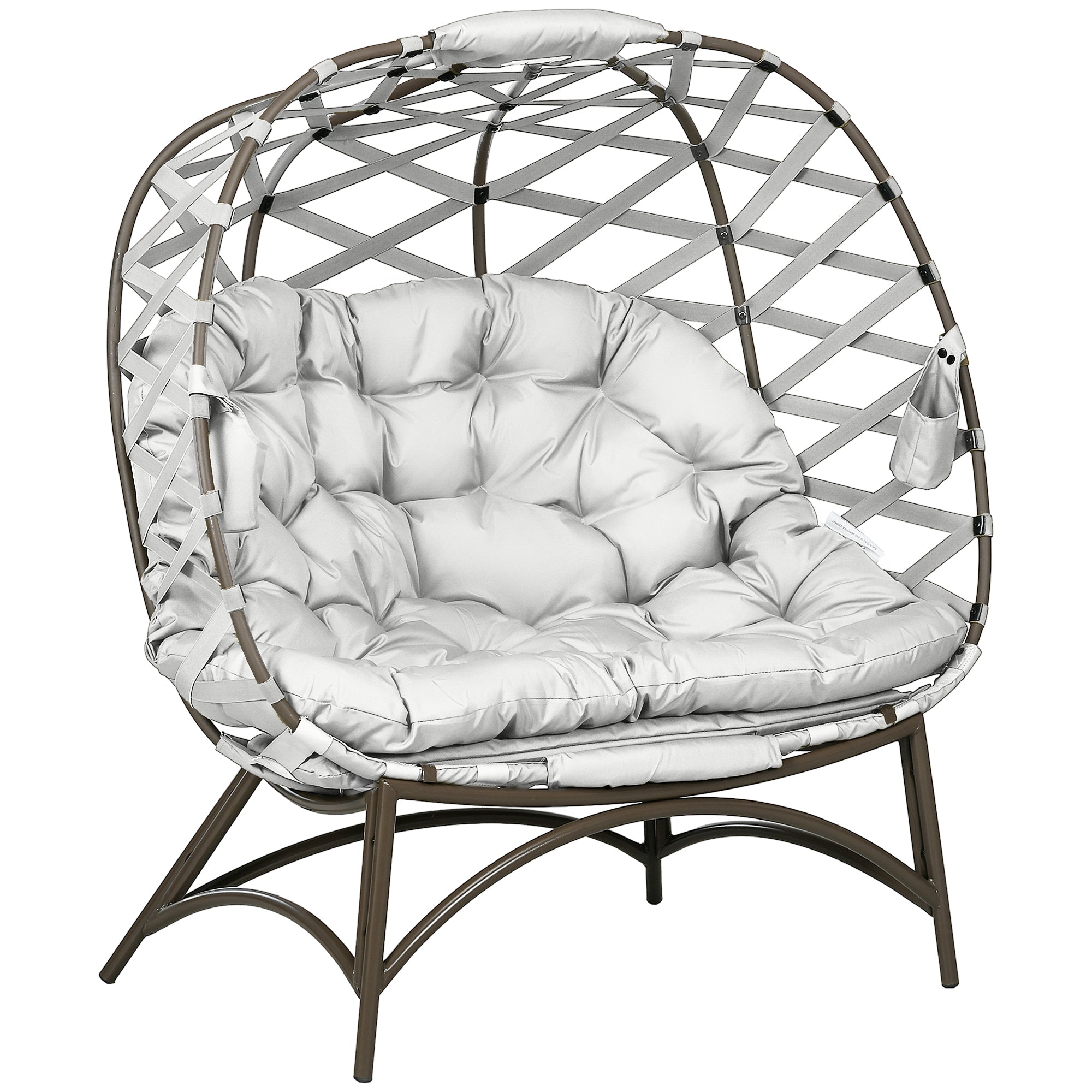 Outsunny 2 Seater Egg Chair Outdoor, Folding Weave Garden Furniture Chair with Cushion, Cup Pockets - Light Grey - North Peak Garden Furniture