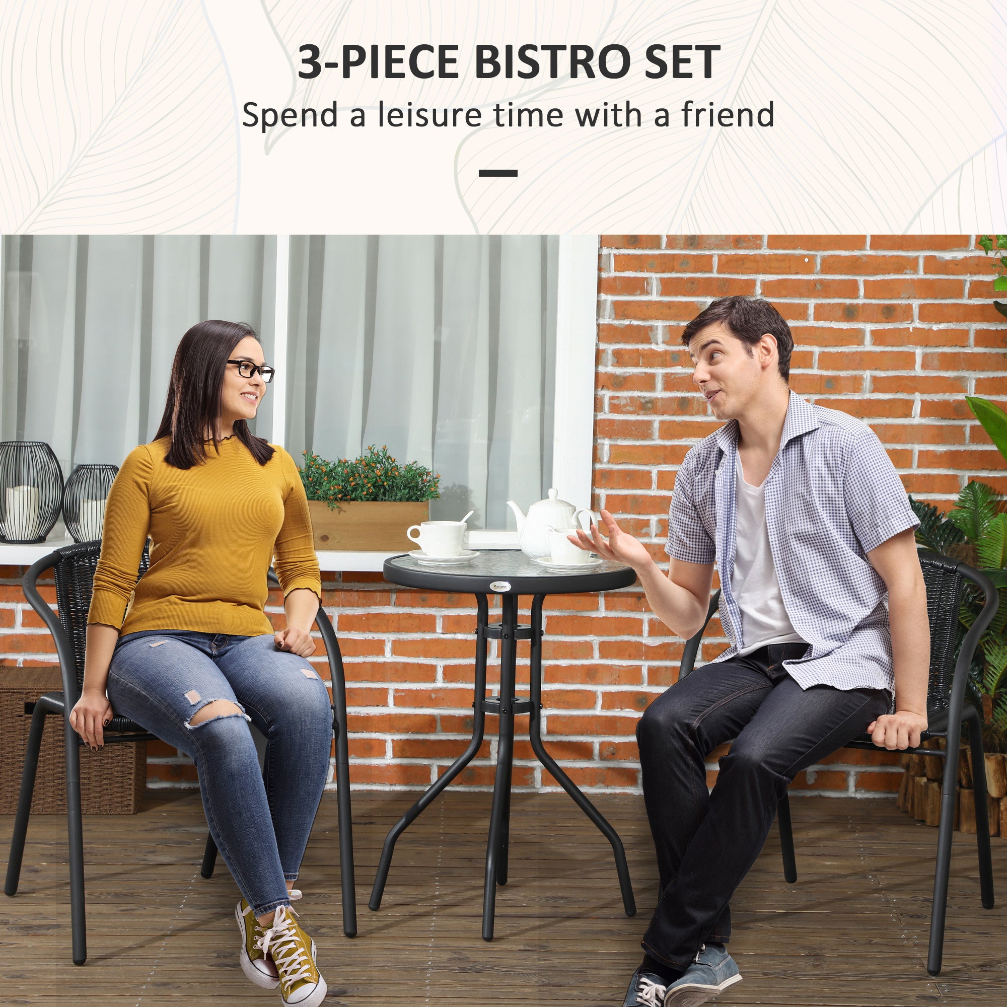 Outsunny 3 Pieces Rattan Bistro Set - Black - North Peak Garden Furniture