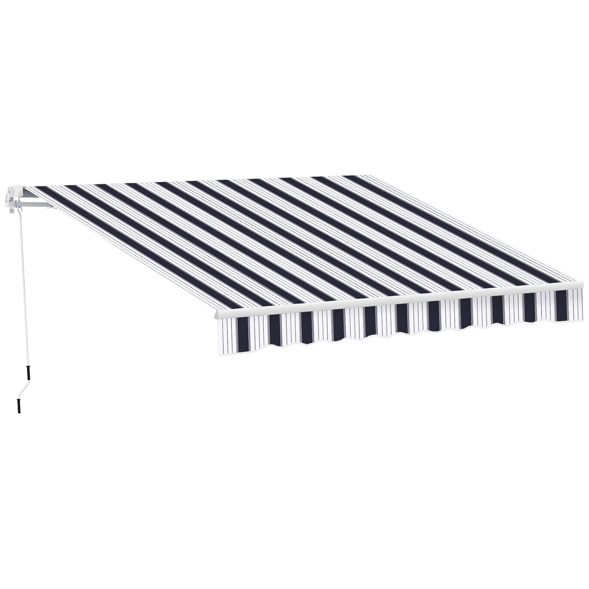 Outsunny Manual Retractable Awning, 2.5x2 m-Dark Blue/White Stripes