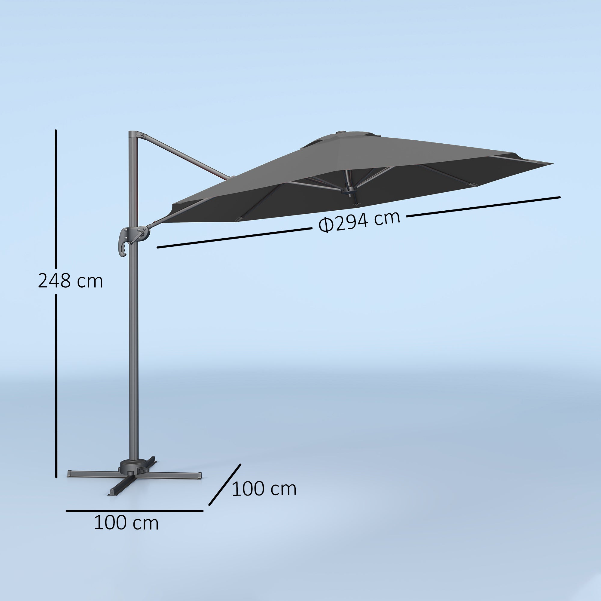 Outsunny 3 x 3(m) Cantilever Parasol with Cross Base, Garden Umbrella with 360° Rotation, Crank Handle and Tilt for Outdoor, Black - North Peak Garden Furniture