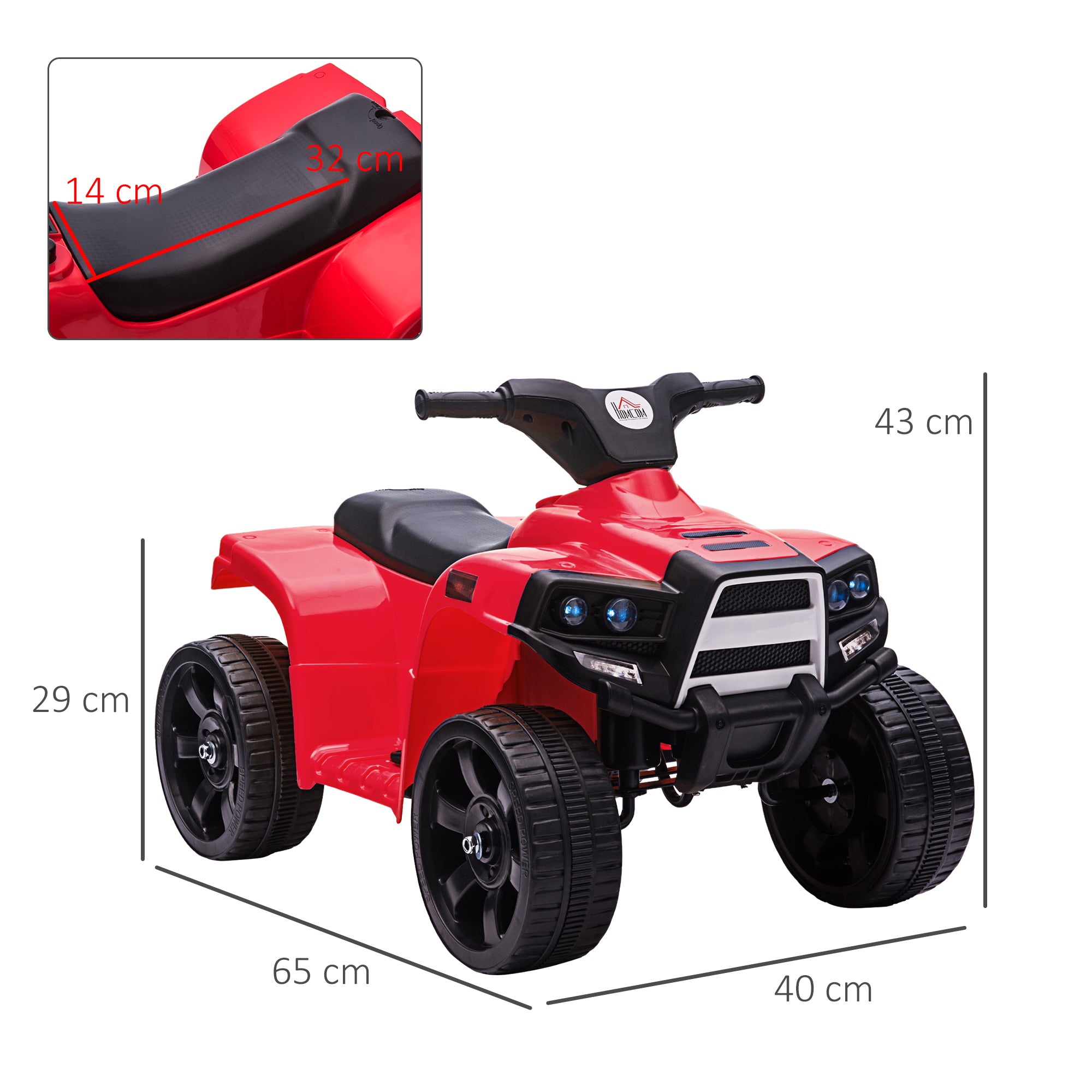 HOMCOM 6V Kids Electric Ride on Car All Terrain Vehicle Toy Quad Bike With Headlights for Toddlers 18-36 months Red - North Peak Garden Furniture
