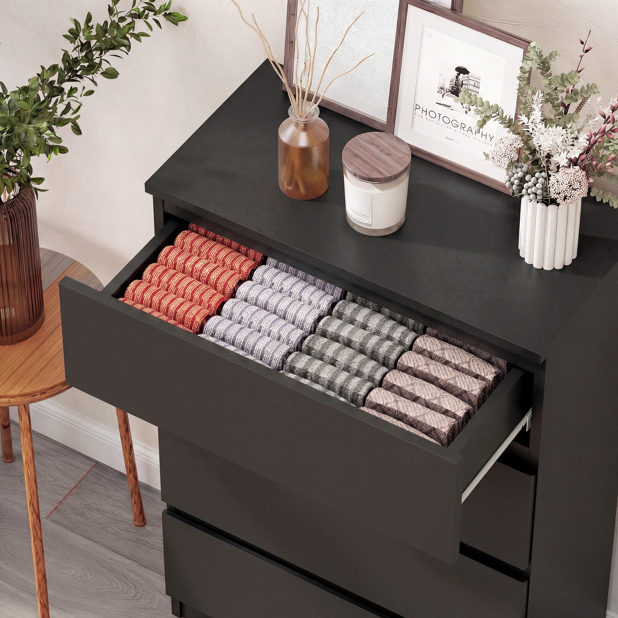 HOMCOM Chest of Drawers, 5-Drawer Storage Cabinets, Modern Dresser, Storage Drawer Unit for Bedroom