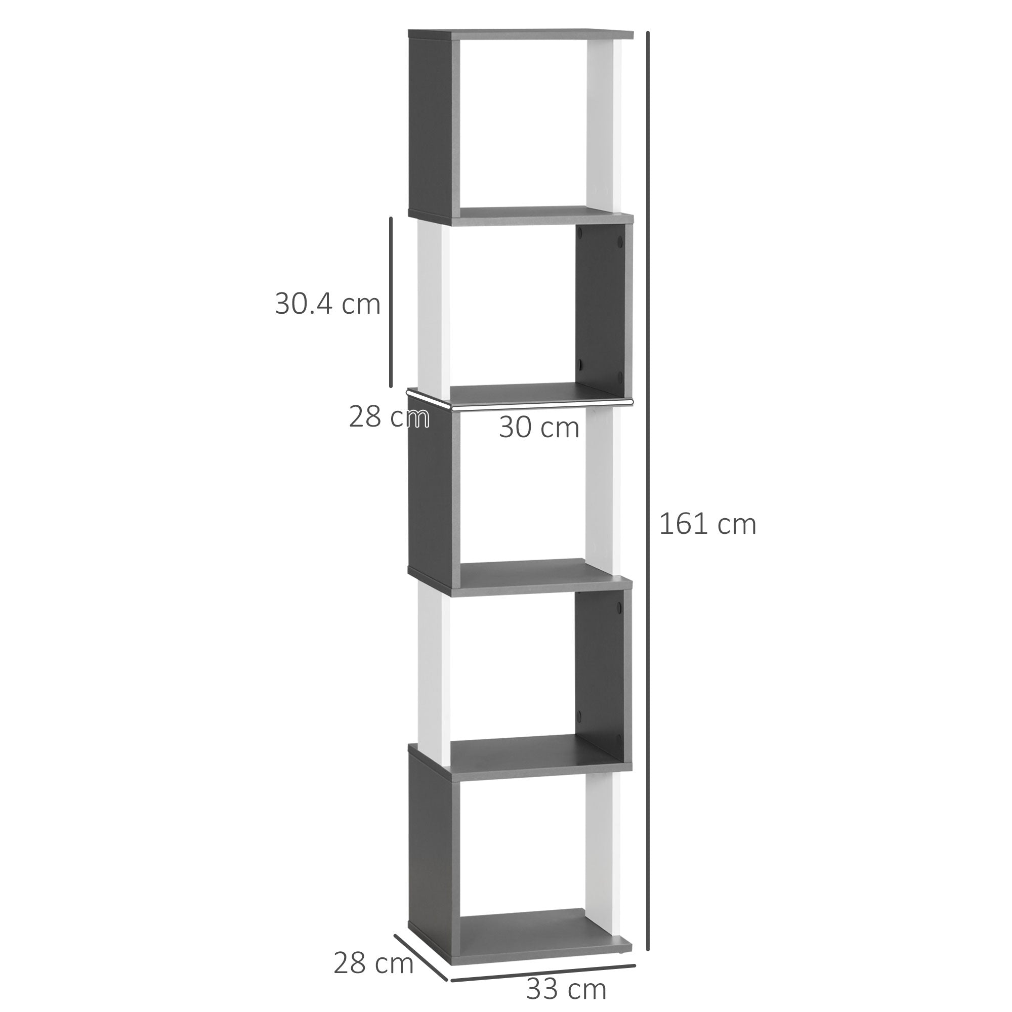 HOMCOM Modern 5-Tier Bookshelf, Freestanding Bookcase Storage Shelving for Living Room Home Office Study, White and Dark Grey - North Peak Garden Furniture