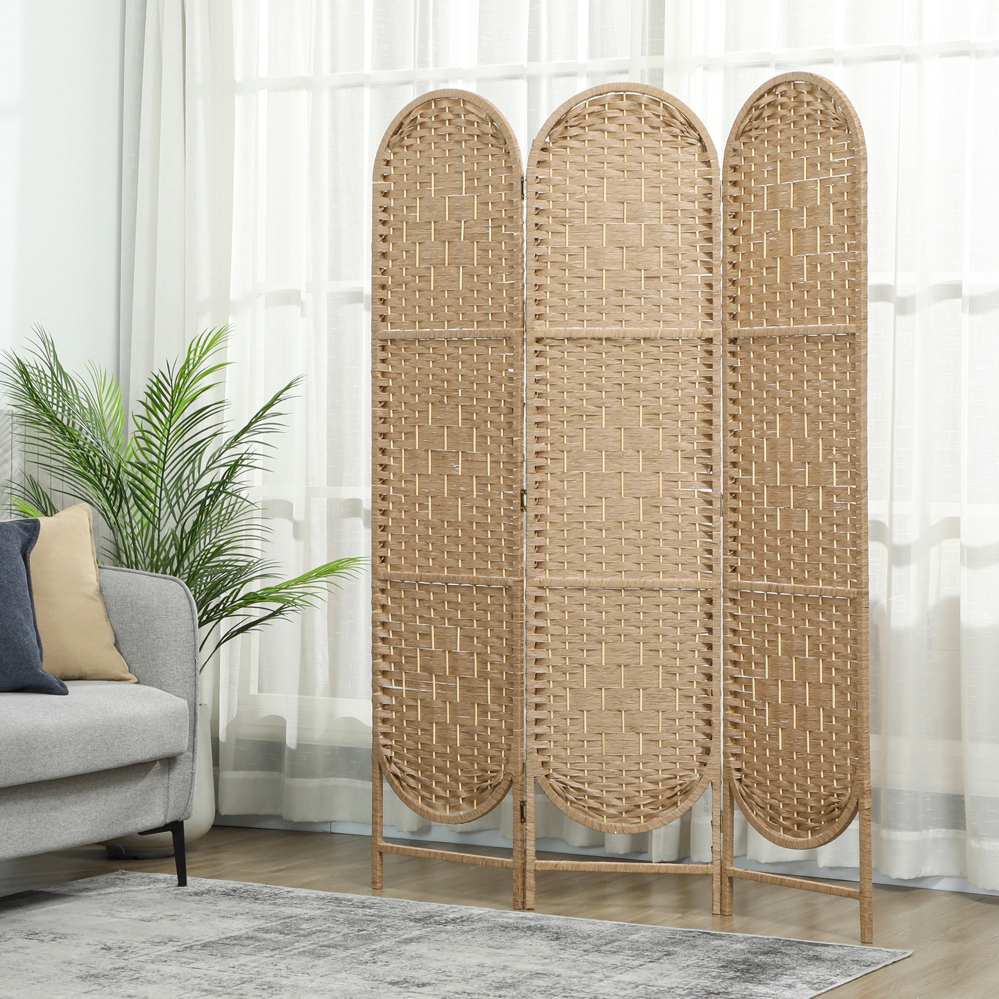 HOMCOM Freestanding Privacy Screen, 3 Panel Folding Room Divider for Living Room, Bedroom and Office, Natural Wood Finish