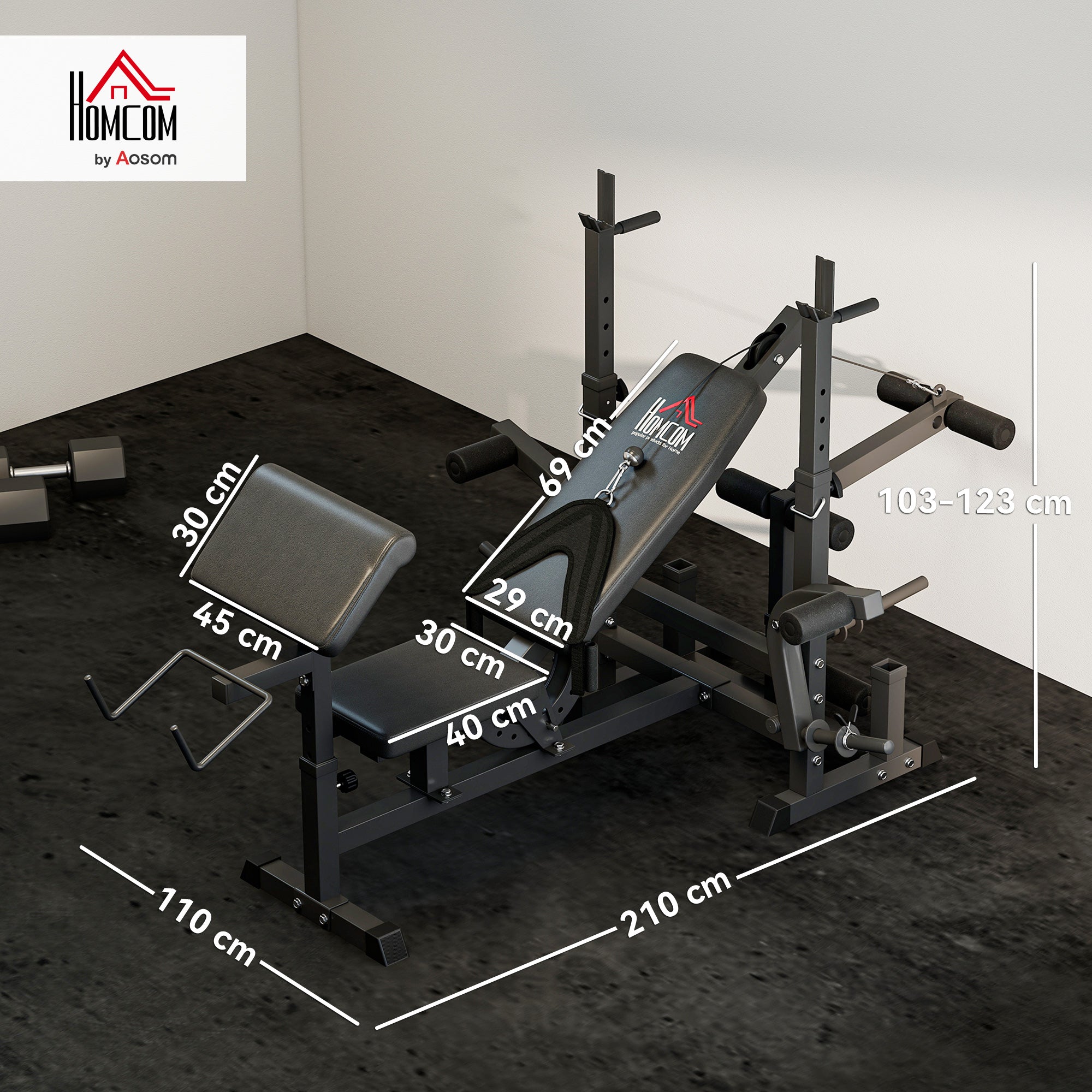 HOMCOM Multi-Exercise Full-Body Weight Rack with Bench Press, Leg Extension, Chest Fly Resistance Band & Preacher Curl