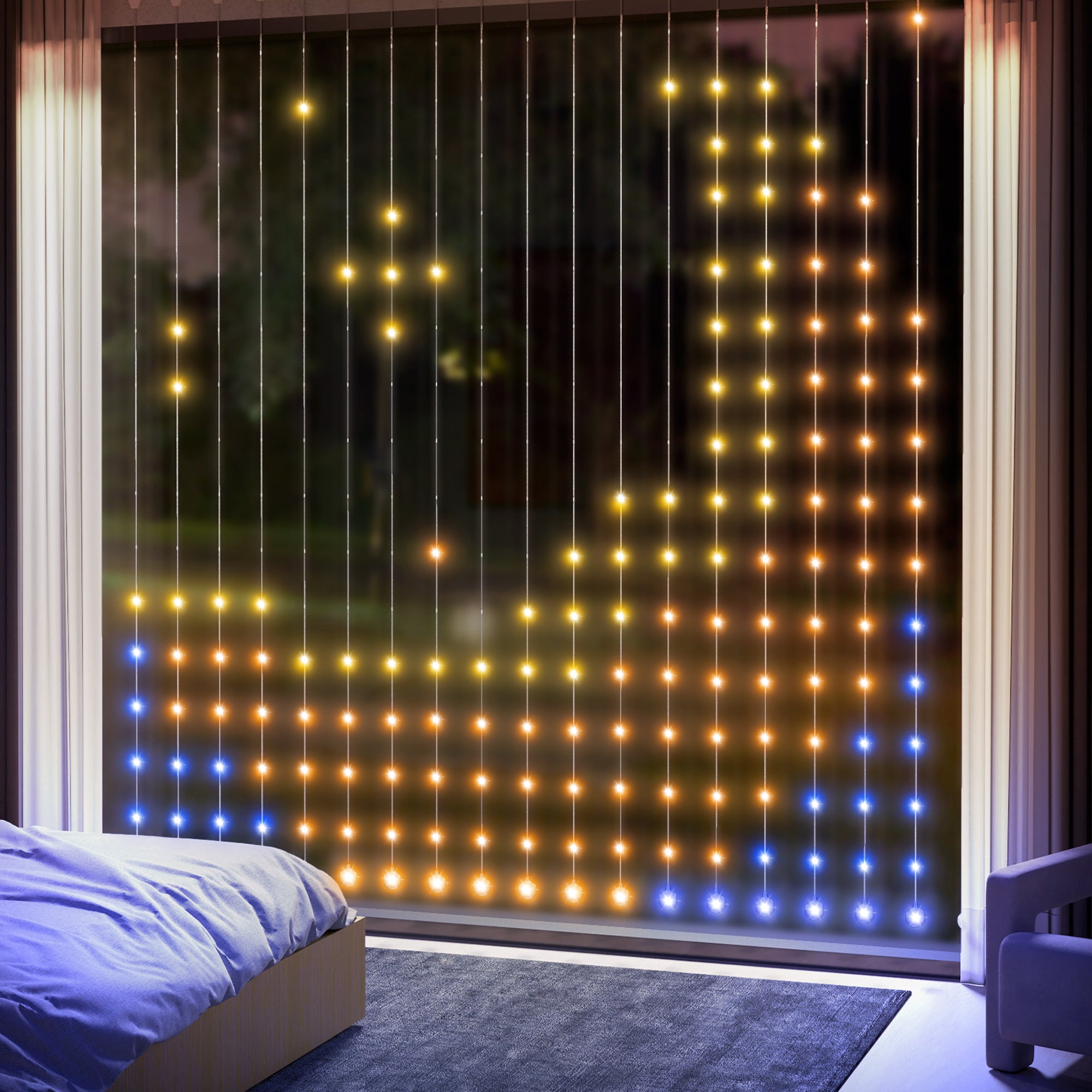 HOMCOM LED Curtain Lights, Smart Curtain Fairy Lights Plug In, Colour Changing Wall Lights with Remote, Dynamic DIY Hanging Window String Lights for Bedroom Living Room Decor, 3x3(m), 400 RGBIC LED - North Peak Garden Furniture