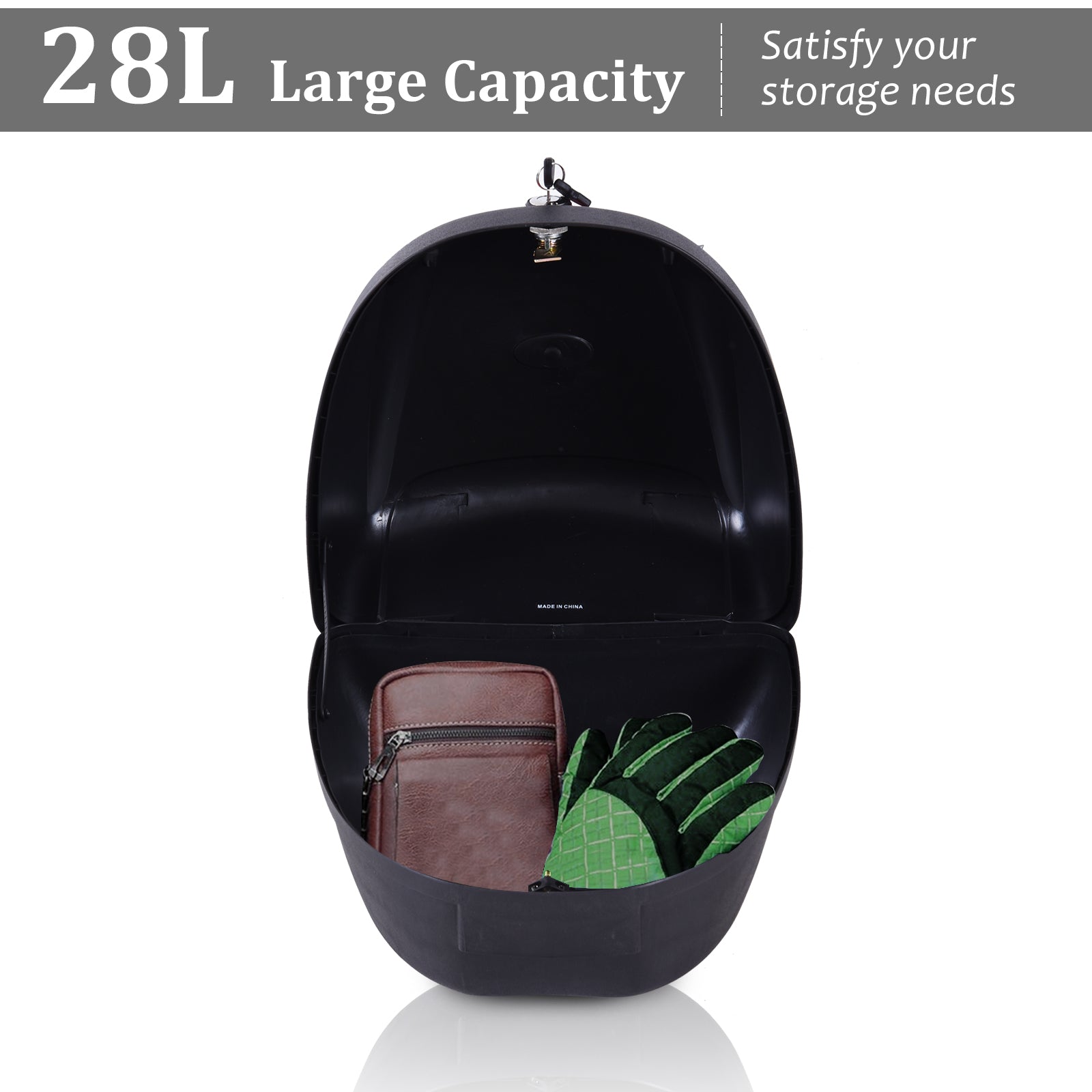HOMCOM 28L Motorcycle Tail box Helmet Top Case Motorbike Luggage Storage Trunk Carrier Mount Rack w/ 2 Keys - North Peak Garden Furniture