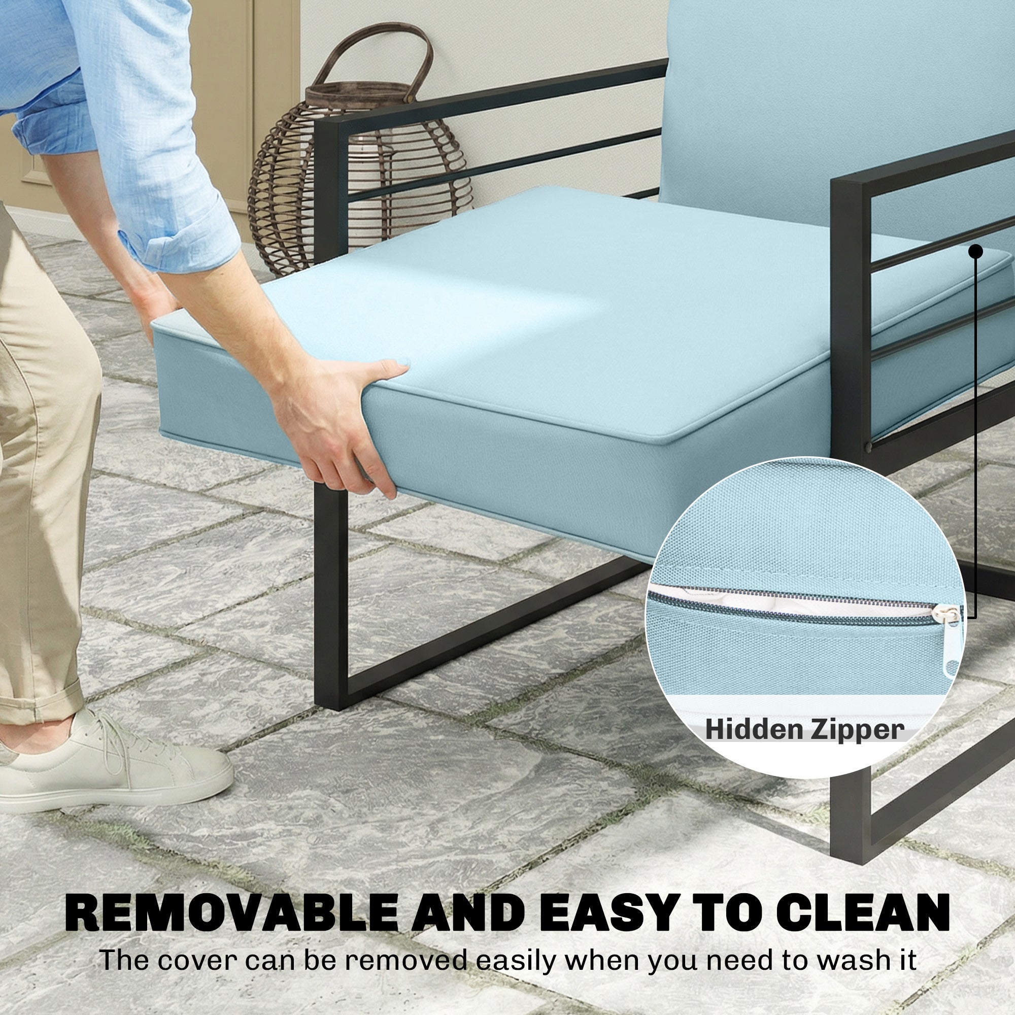 Outsunny Outdoor Seat and Back Cushion Set, 63L x 55W x 15Dcm Patio Deep Seating Chair Fade Resistant Replacement Cushion, Light Grey