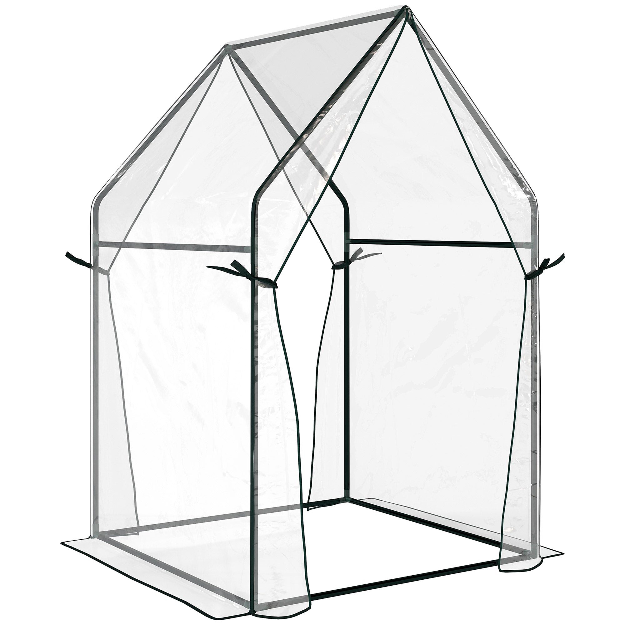 Outsunny Mini Greenhouse, Garden Tomato Growhouse with 2 Zipped Doors, Portable Indoor Outdoor Green House, 90 x 90 x 145cm, Clear