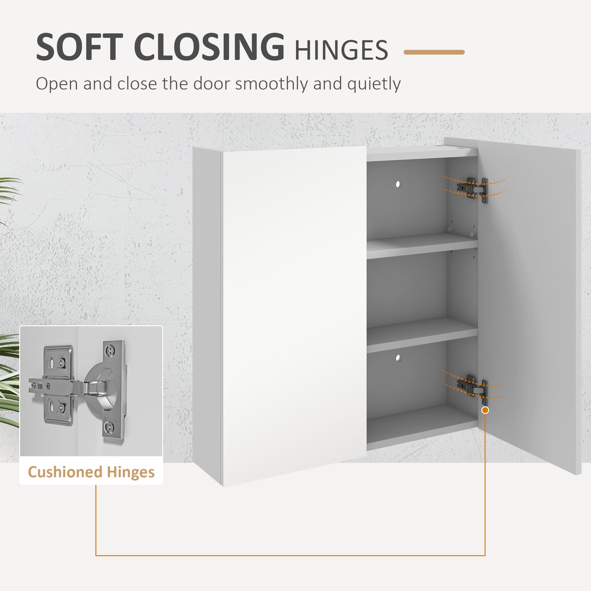 kleankin Bathroom Mirror Cabinet, Wall Mounted Bathroom Storage Cupboard with Adjustable Shelf, 60W x 15D x 60Hcm, High Gloss White - North Peak Garden Furniture