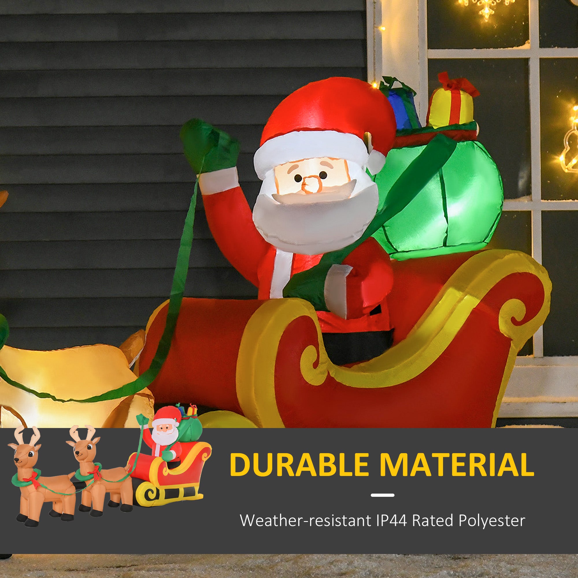 HOMCOM 8ft Christmas Inflatable Santa Claus on Sleigh, LED Lighted for Home Indoor Outdoor Garden Lawn Decoration Party Prop - North Peak Garden Furniture