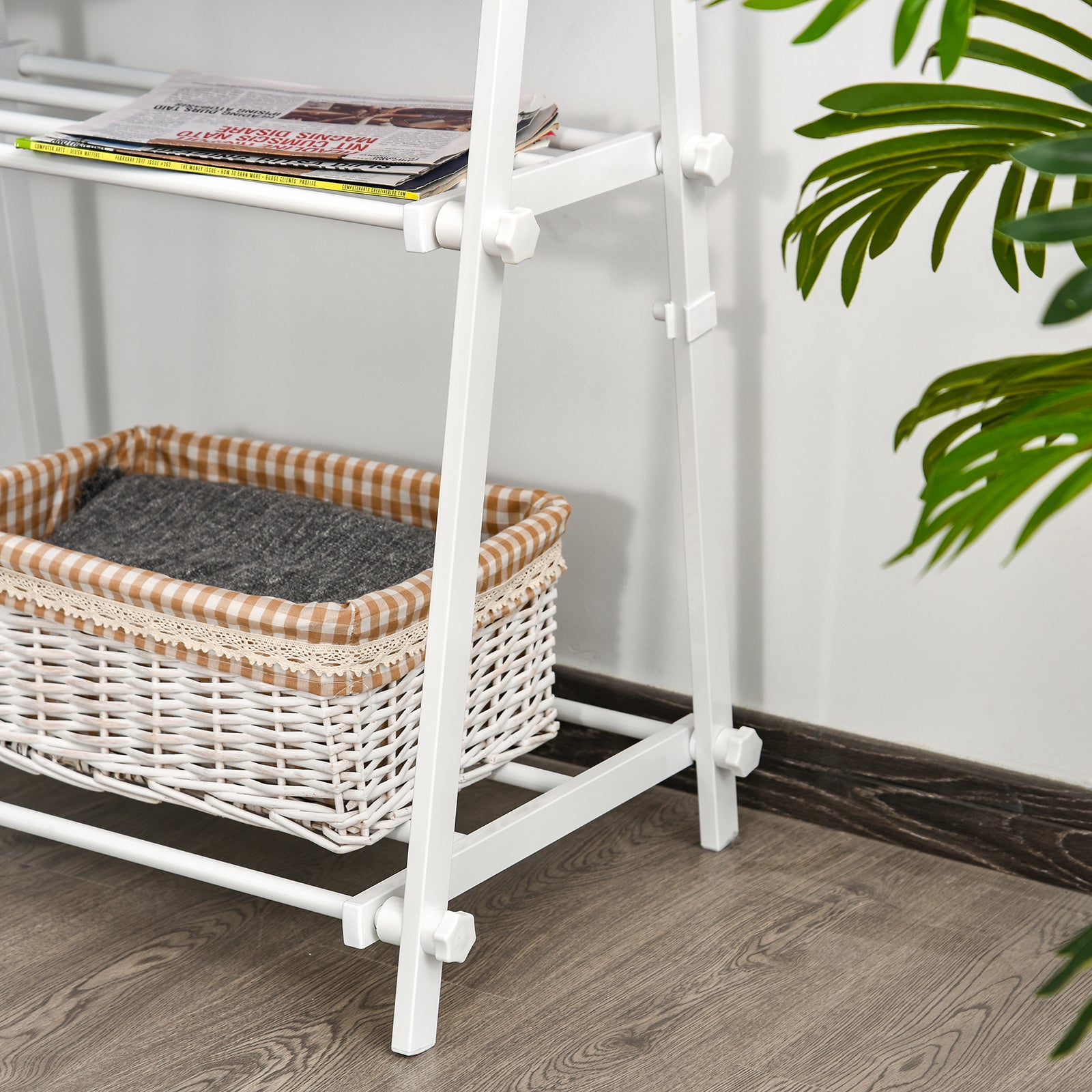 HOMCOM Minimalist Foldable Adjustable Clothes Rack Hanger w/ 2 shelves 107.5L x 45W x 150H cm Hallway Entryway Furniture - White - North Peak Garden Furniture