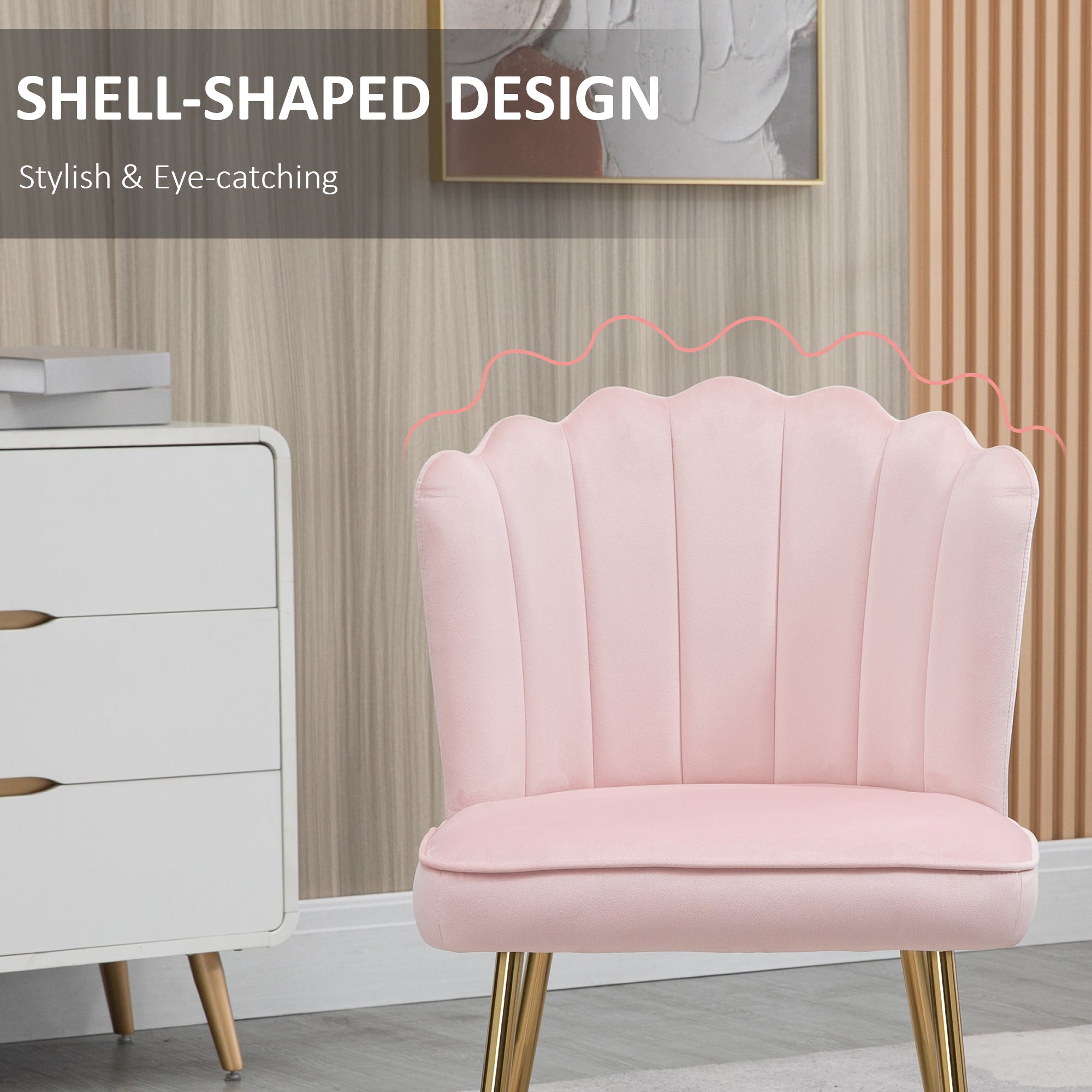 HOMCOM Velvet-Feel Shell Accent Chair - Pink - North Peak Garden Furniture