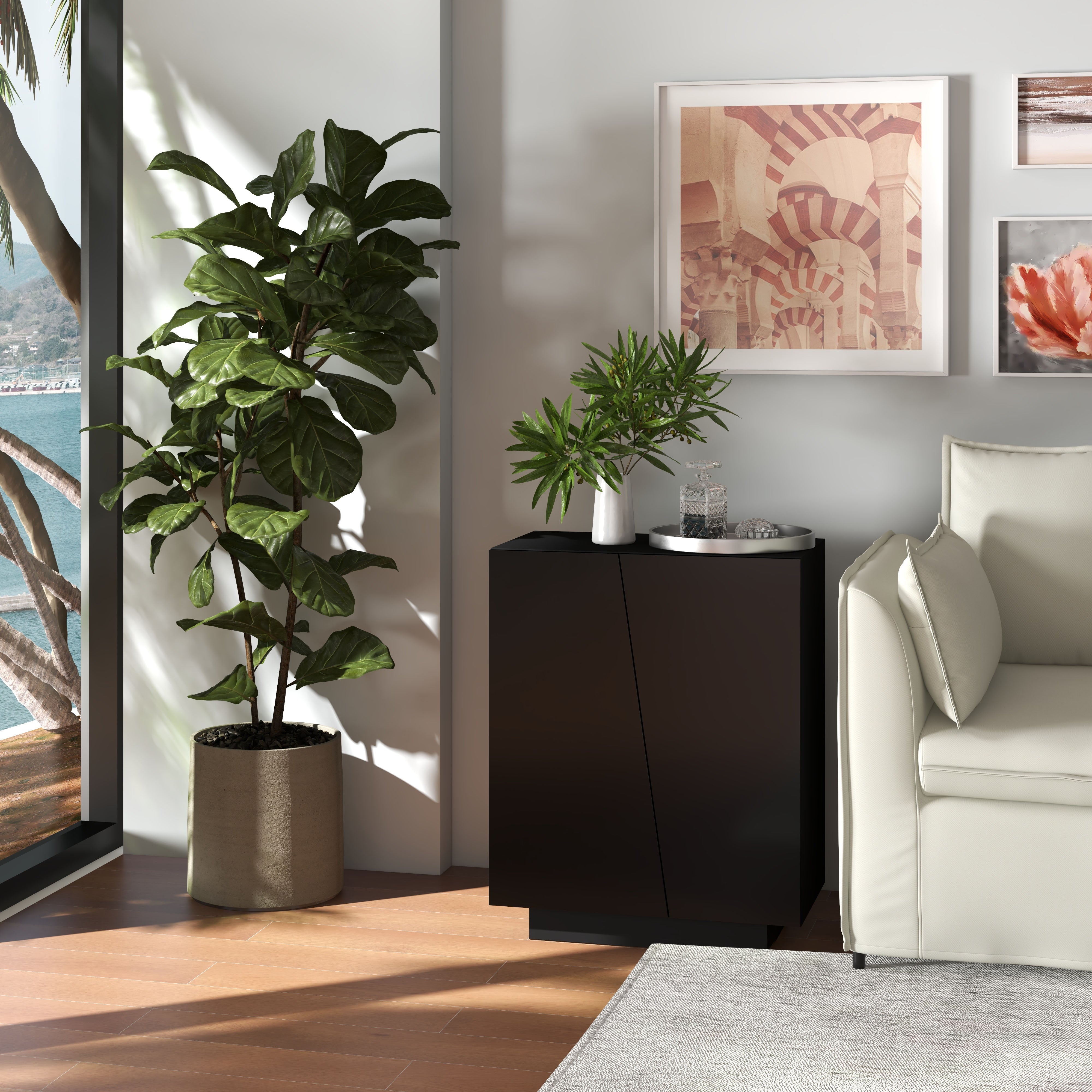 HOMCOM High Gloss Storage Cabinet, Freestanding Storage Cupboard with Adjustable Shelves for Living Room, Bedroom, Hallway, Black - North Peak Garden Furniture