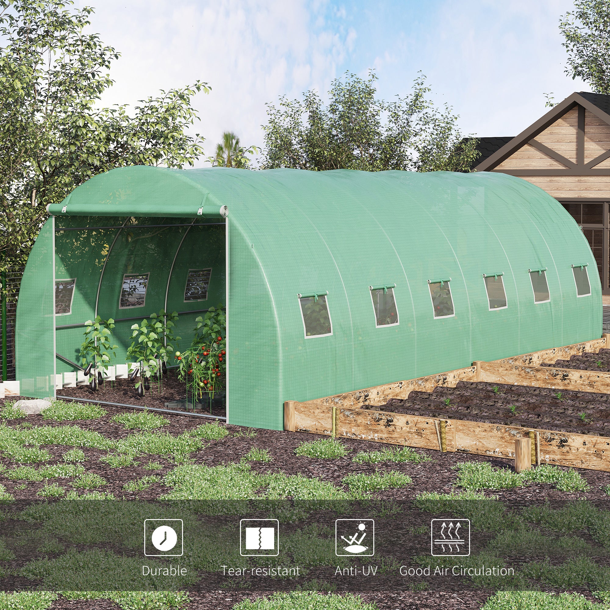 Outsunny 6L x 3W x 2H M Greenhouse Walk-in Polytunnel Outdoor Garden Flower Vegetable Planter 25mm Diameter Galvanised Steel Frame w/ Zipped Door - North Peak Garden Furniture