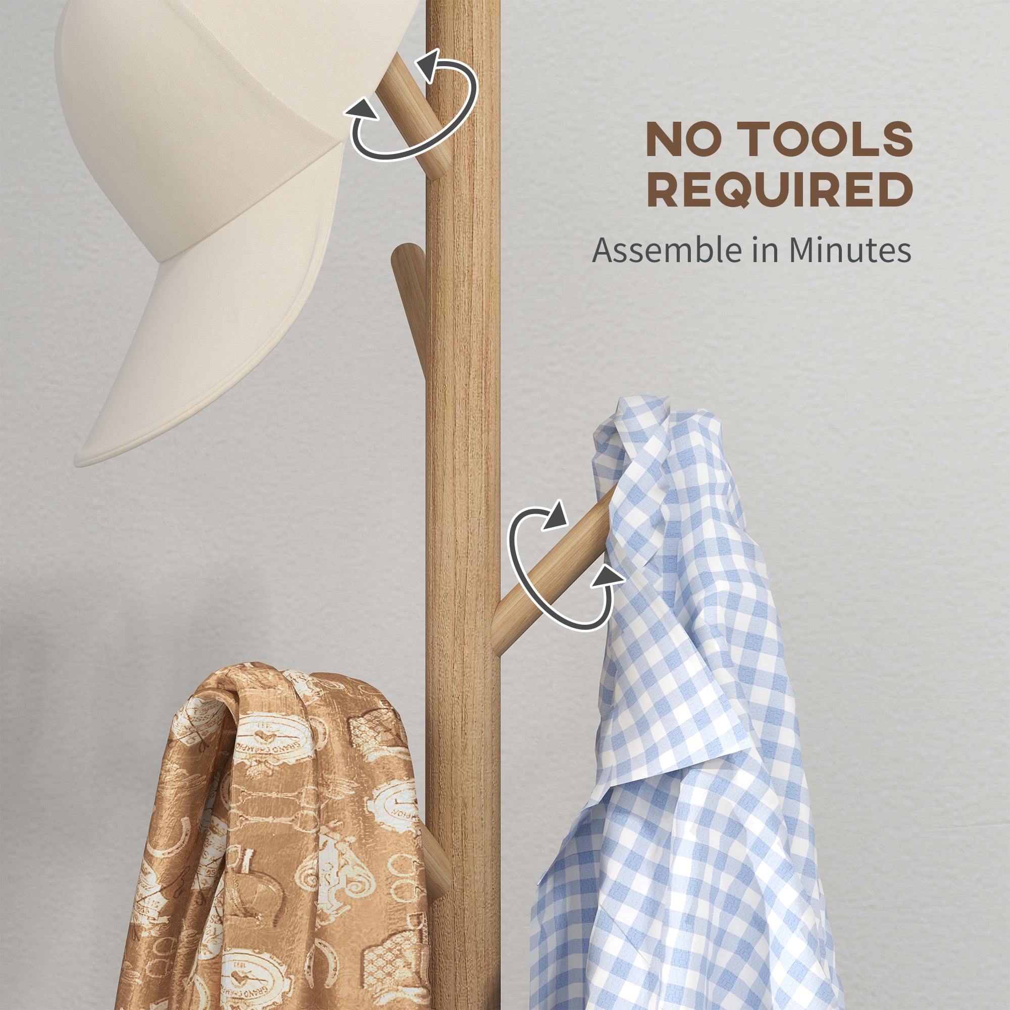 HOMCOM Eight-Hook Wooden Coat Rack - Natural