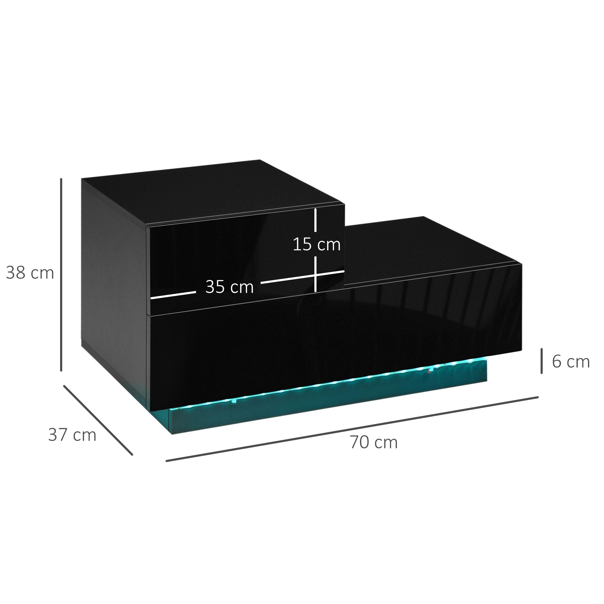 HOMCOM High Gloss Front Bedside Table with Drawers Nightstand with RGB LED Light and Remote for Bedroom Living Room Black - North Peak Garden Furniture