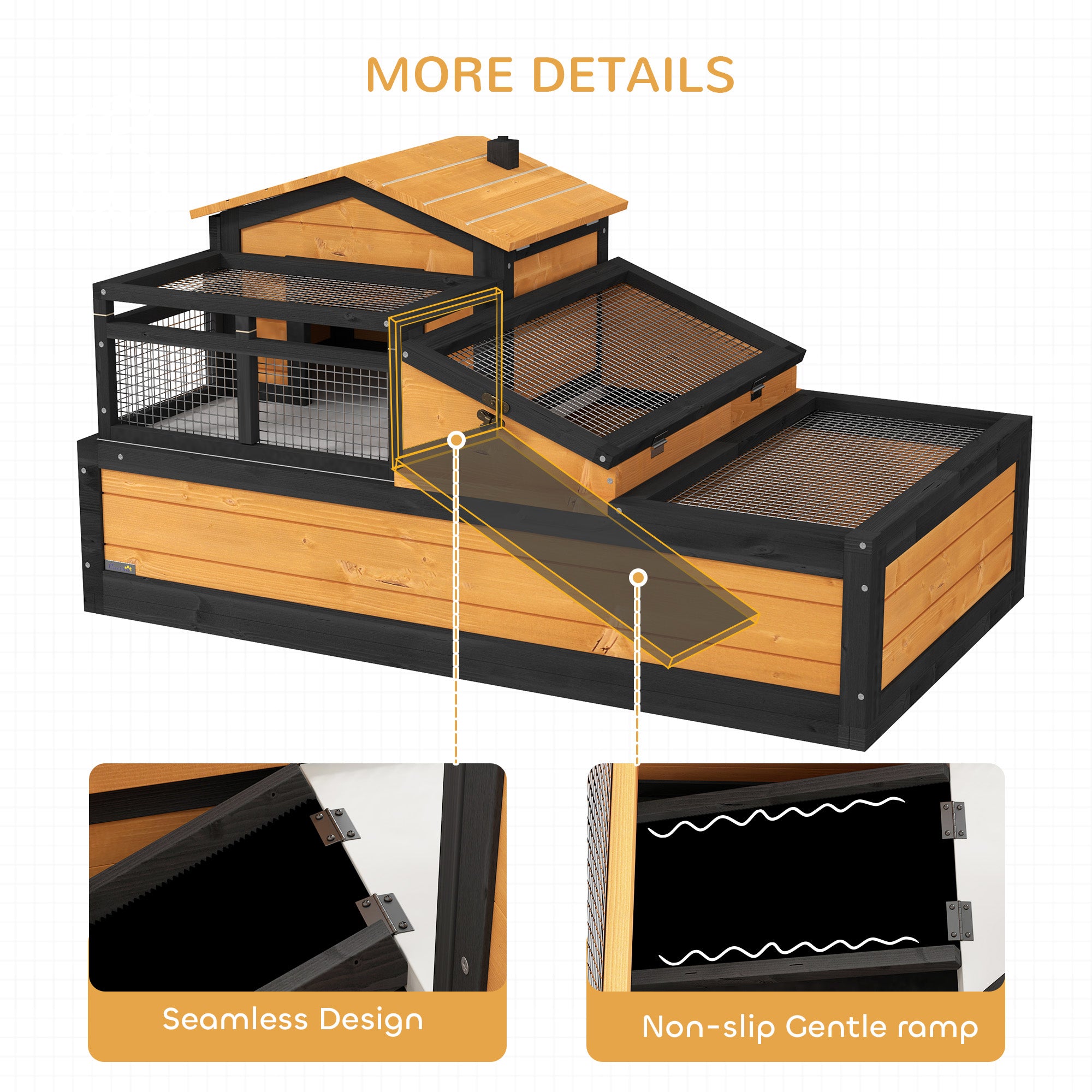 PawHut Wooden Tortoise House with Balcony, Tray, Roof, for Indoor and Outdoor, Yellow