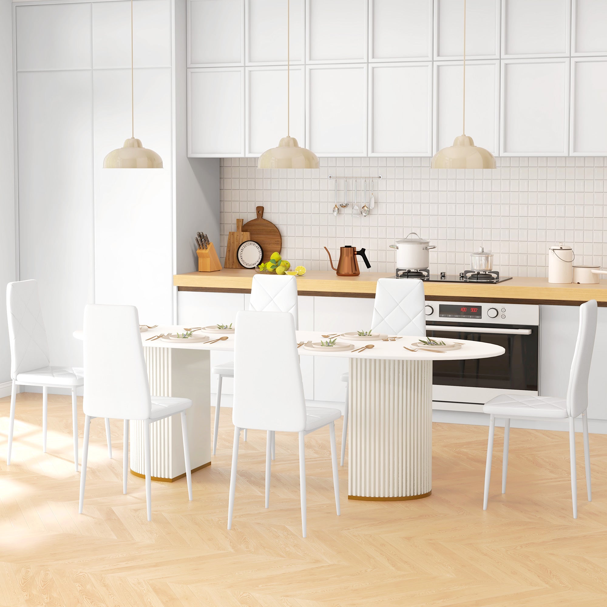 HOMCOM Set of 6 Faux Leather Dining Chairs - White