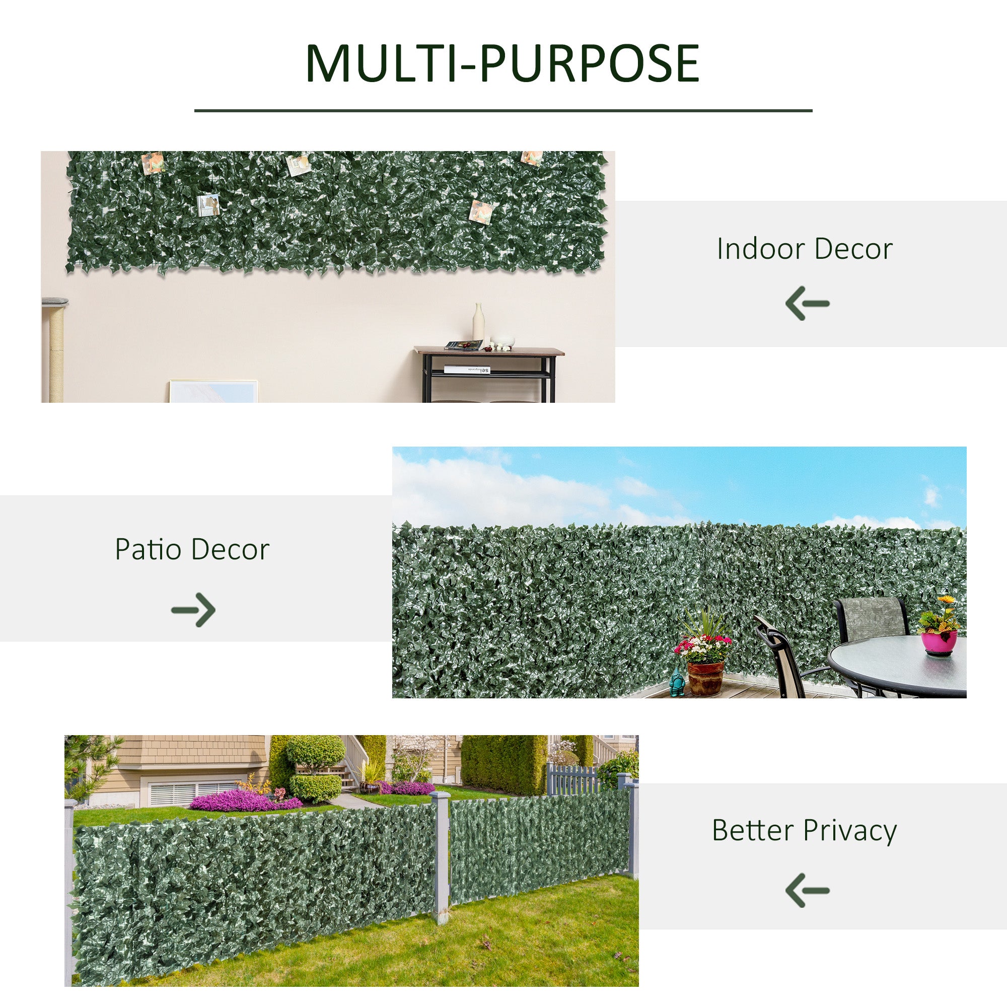 Outsunny 1-Piece Artificial Leaf Hedge Screen Privacy Fence Panel for Garden Outdoor Indoor Decor, Dark Green, 2.4M x 1M - North Peak Garden Furniture