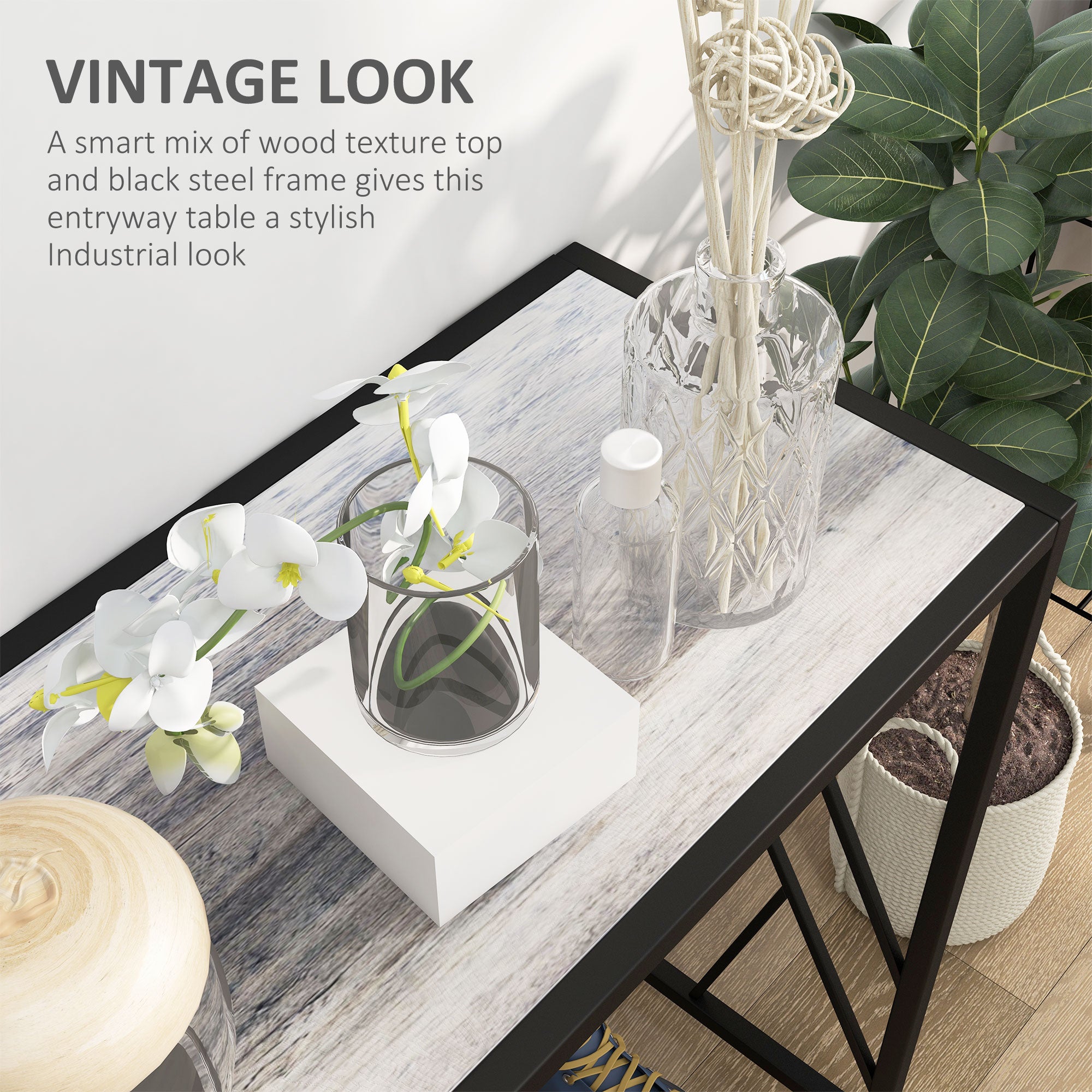 HOMCOM Console Table, Industrial Sofa Table with Metal Frame for Living Room, Hallway, 120 cm, Grey - North Peak Garden Furniture