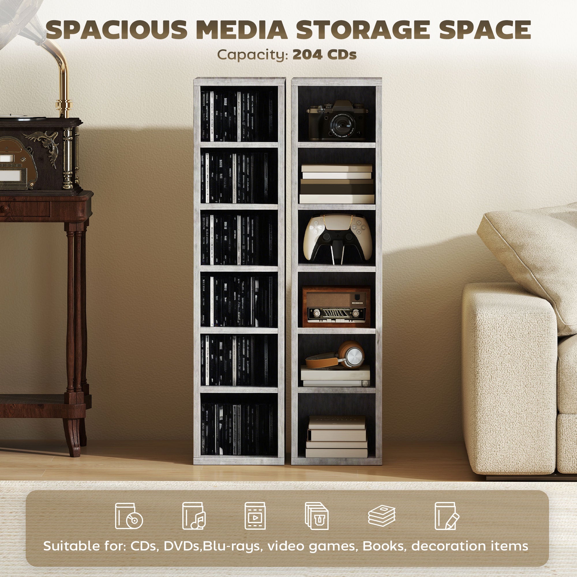 HOMCOM Set of Two 102 CD Storage Units - Cement Grey
