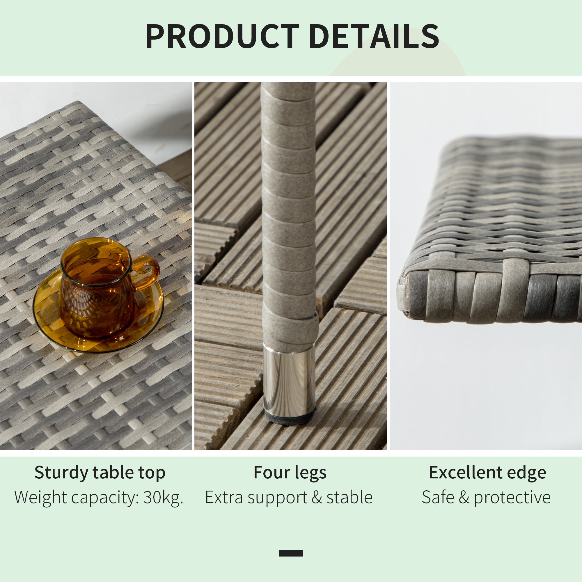 Outsunny Rattan Side Table, Outdoor Coffee Table with Plastic Board Under the Full Woven Table Top for Patio, Garden, Balcony, Mixed Grey - North Peak Garden Furniture