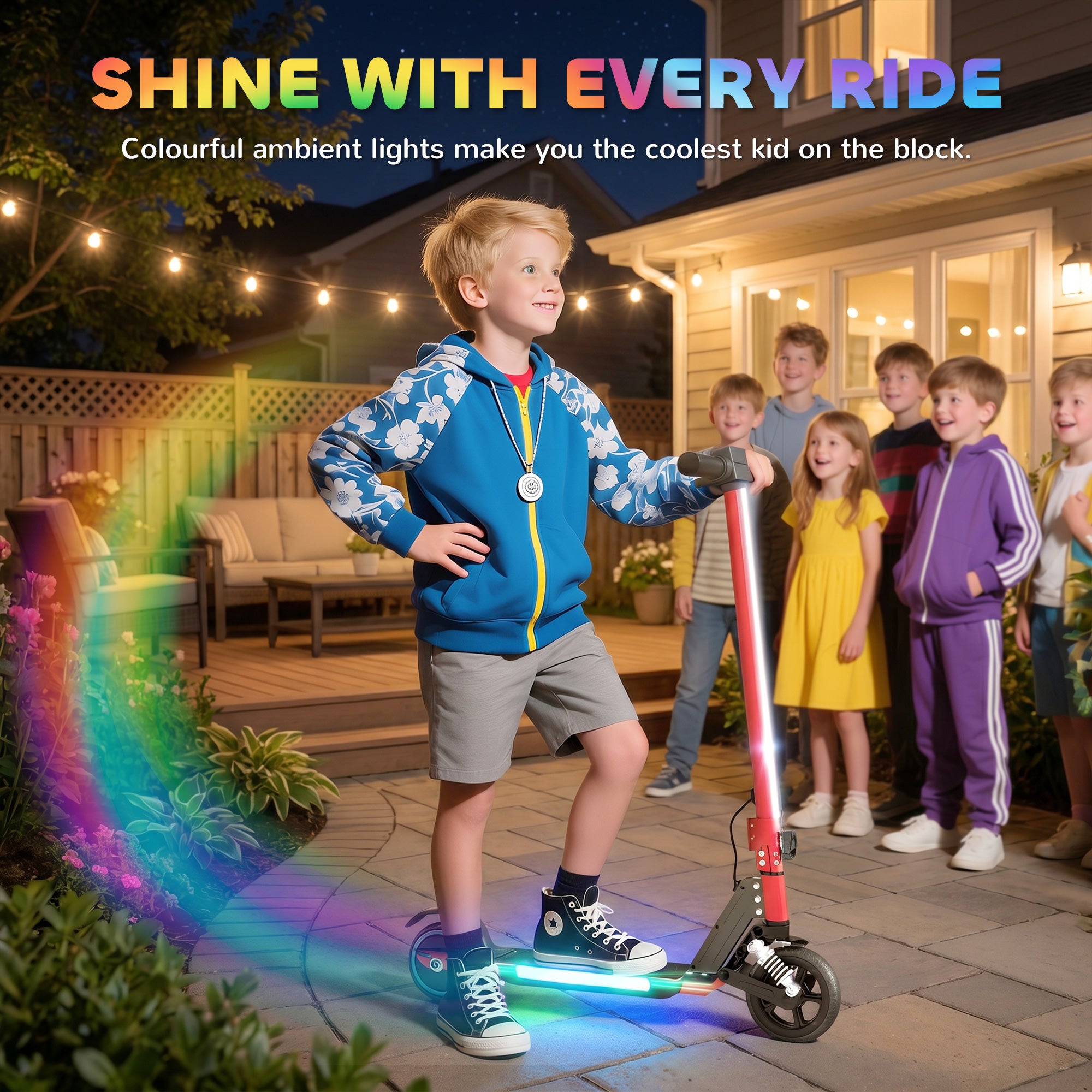 SPORTNOW Folding Electric Scooter for Kids Age 6-14 with Dual Brakes, Front Suspension, LED Colourful Lights and Display, 6.8kg Lightweight Aluminium E Scooter, Up to 14 KM/H & 6 KM, Red