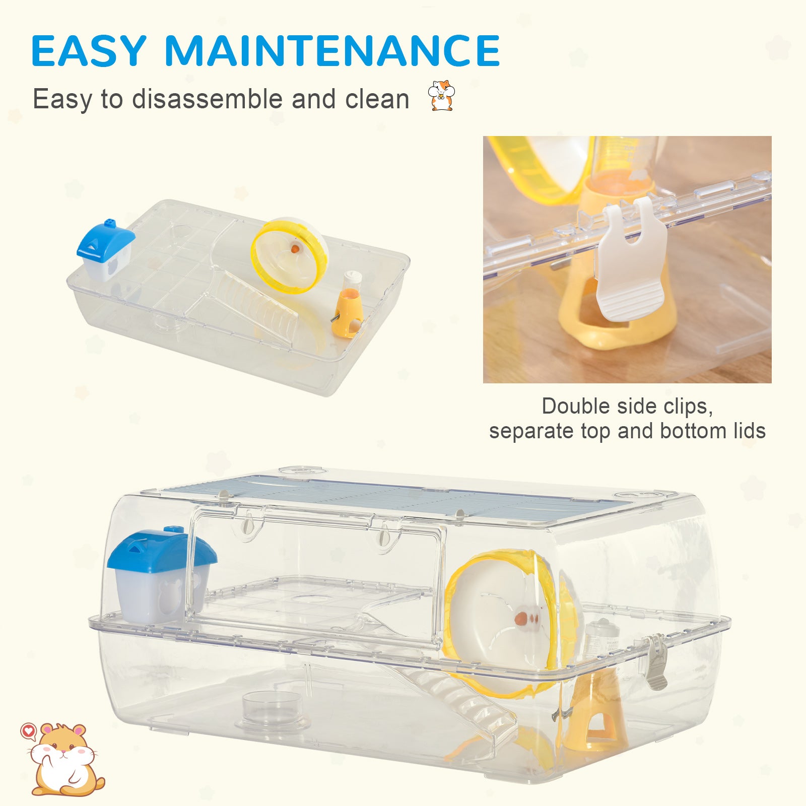 PawHut 2 Storey Hamster Cage Small Pet Animal Cage Double Layers Running Wheel Drinker Feeding Bowl - North Peak Garden Furniture
