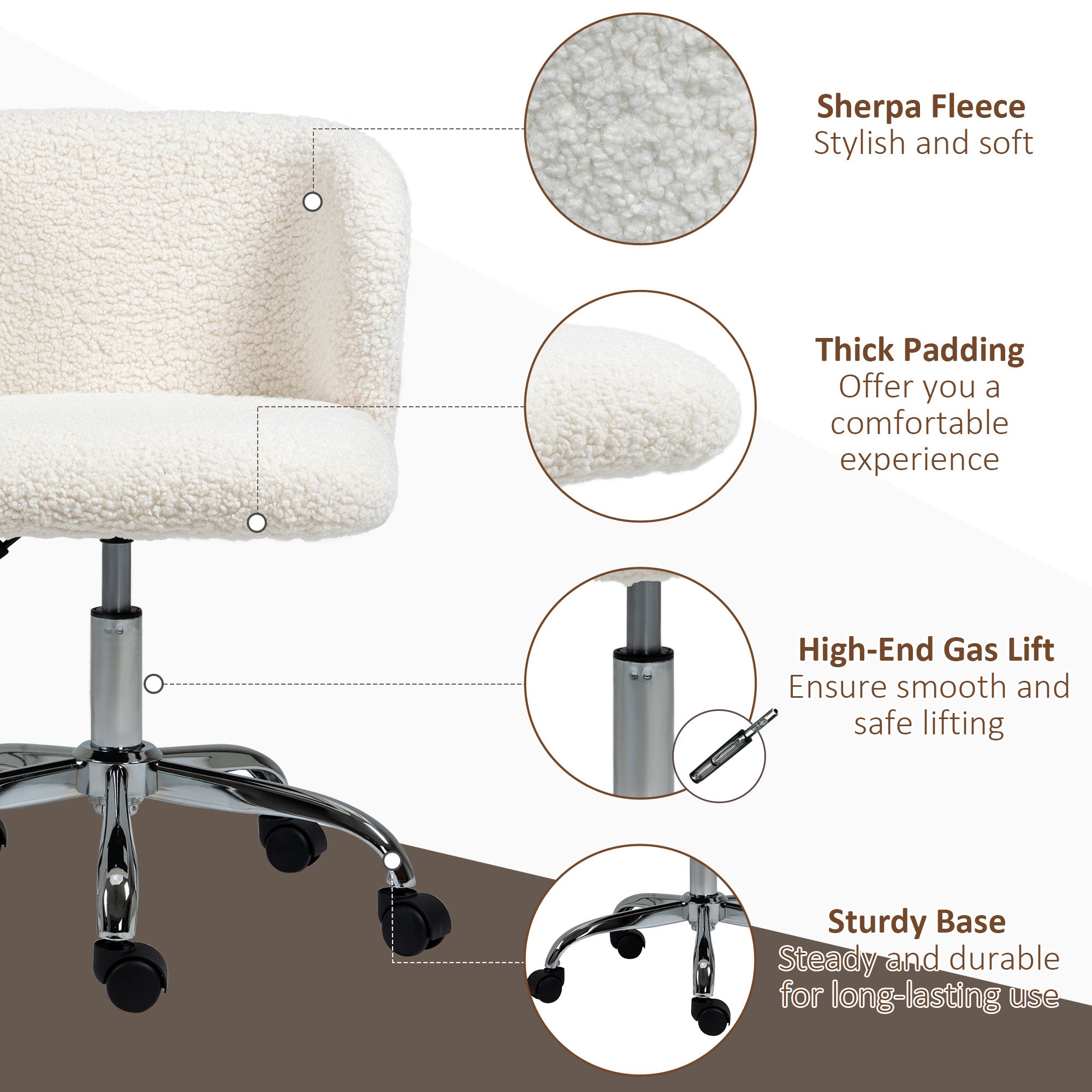 HOMCOM Office Chair with Adjustable Height and Wheels - White - North Peak Garden Furniture