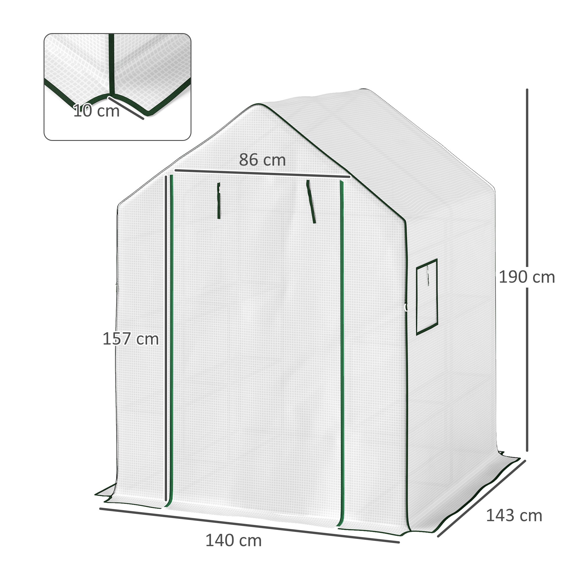 Outsunny 143 x 140cm Walk-In Greenhouse, with Accessories - White