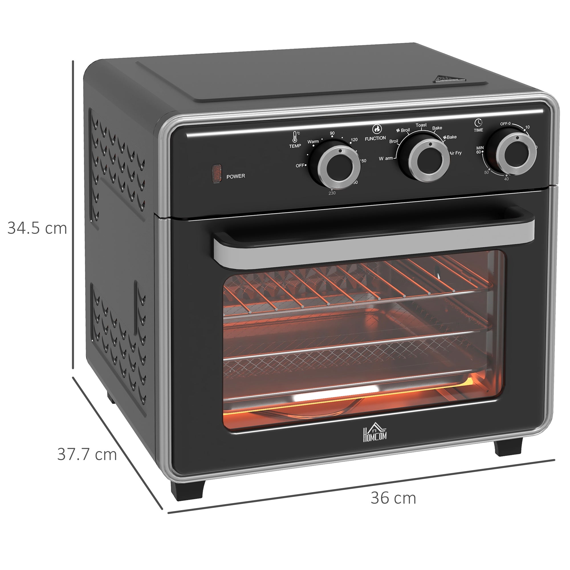 HOMCOM 20L 90-230℃ Mini Convection Oven, with Air Fry Function - Black - North Peak Garden Furniture